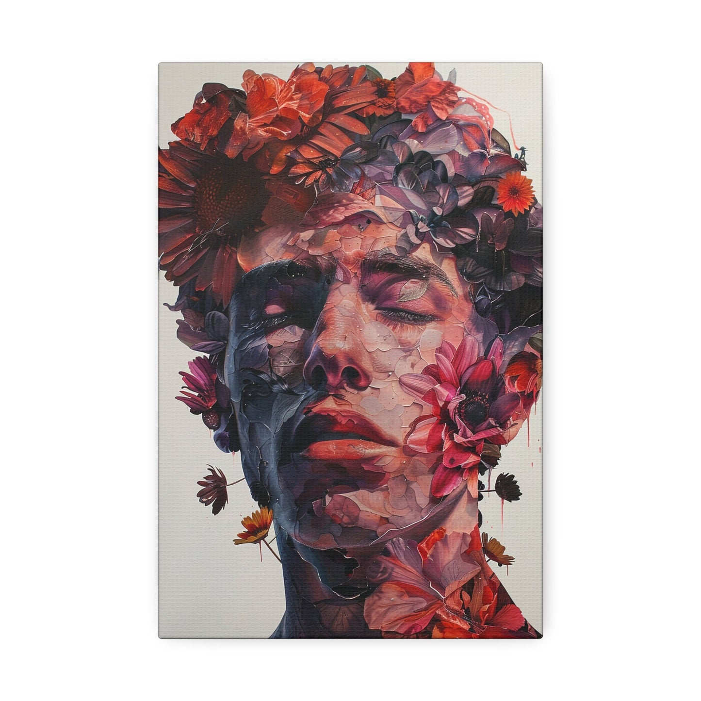 Oil Painted Flower Boy. Unique Wall Art for your Home, Apartment, Dorm Room. Folk Art Inspired Home Decor. Collage Style.Thought Provoking.