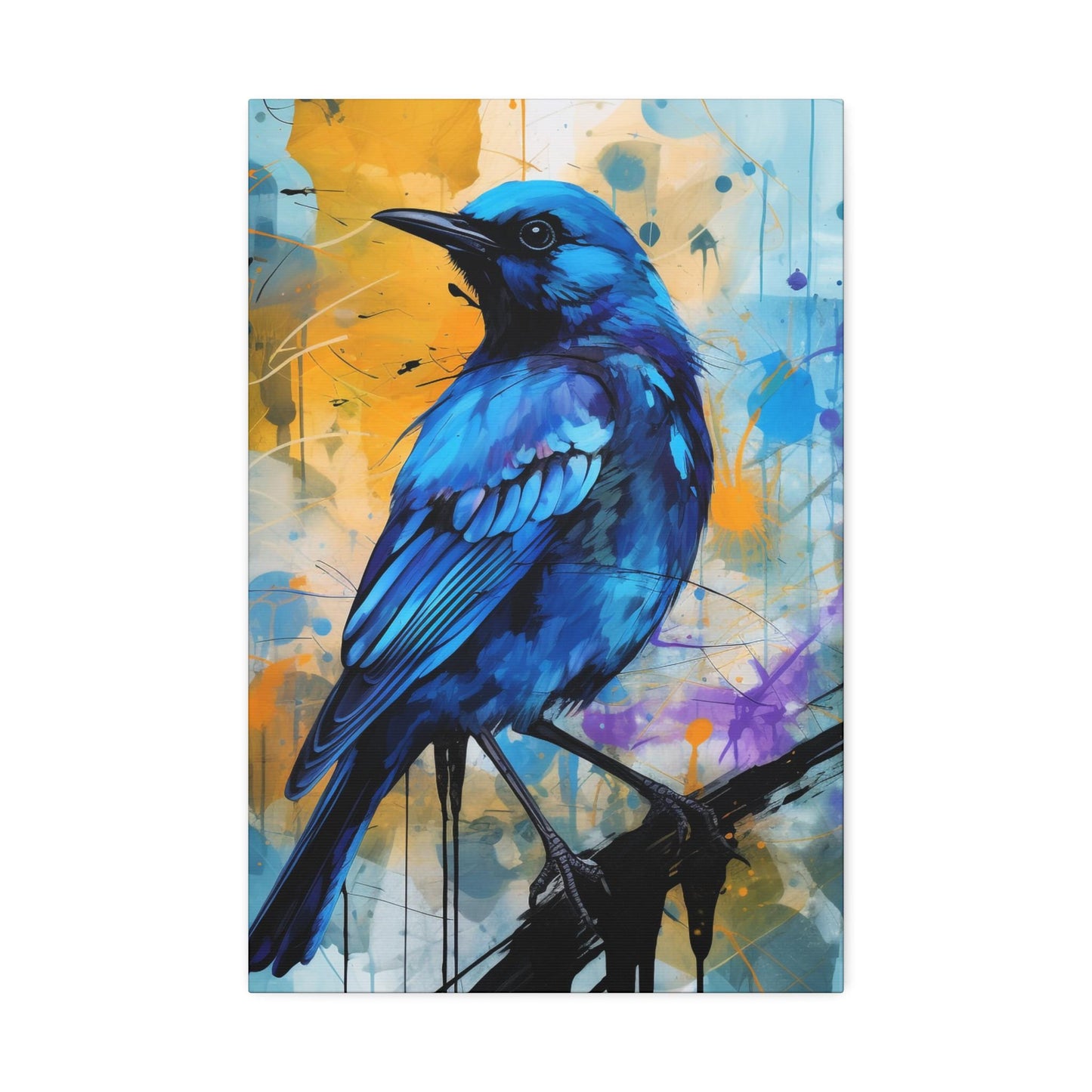 Canvas Stretched Wall Art, Blue Bird on Colorful Abstract Background, Art Print, Home Decor, Gallery Wrapped Canvas, Bird Lover Gift