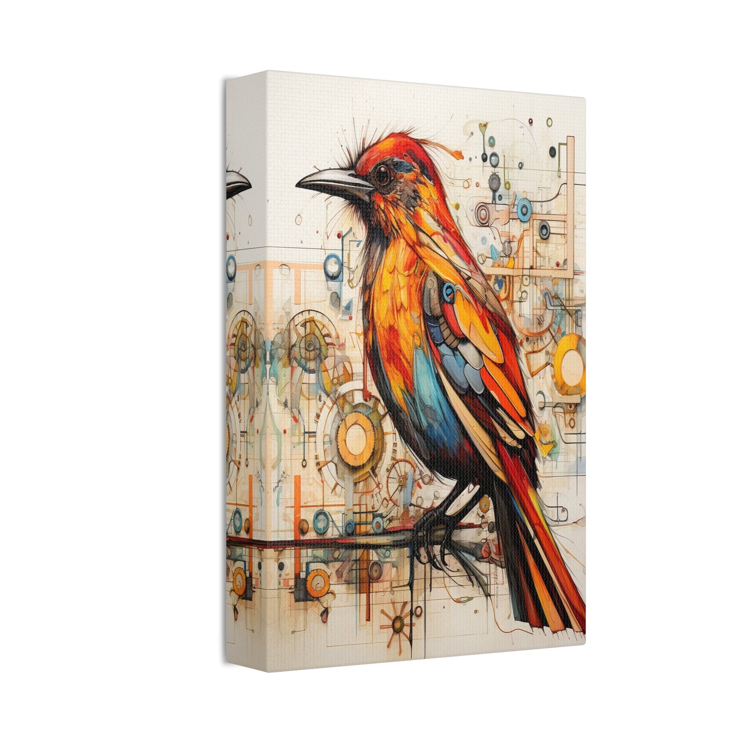 Unique College Dorm or New Apartment Wall Art | Abstract print of a Red, Orange, and Teal Bird. Ai generated digital painting.