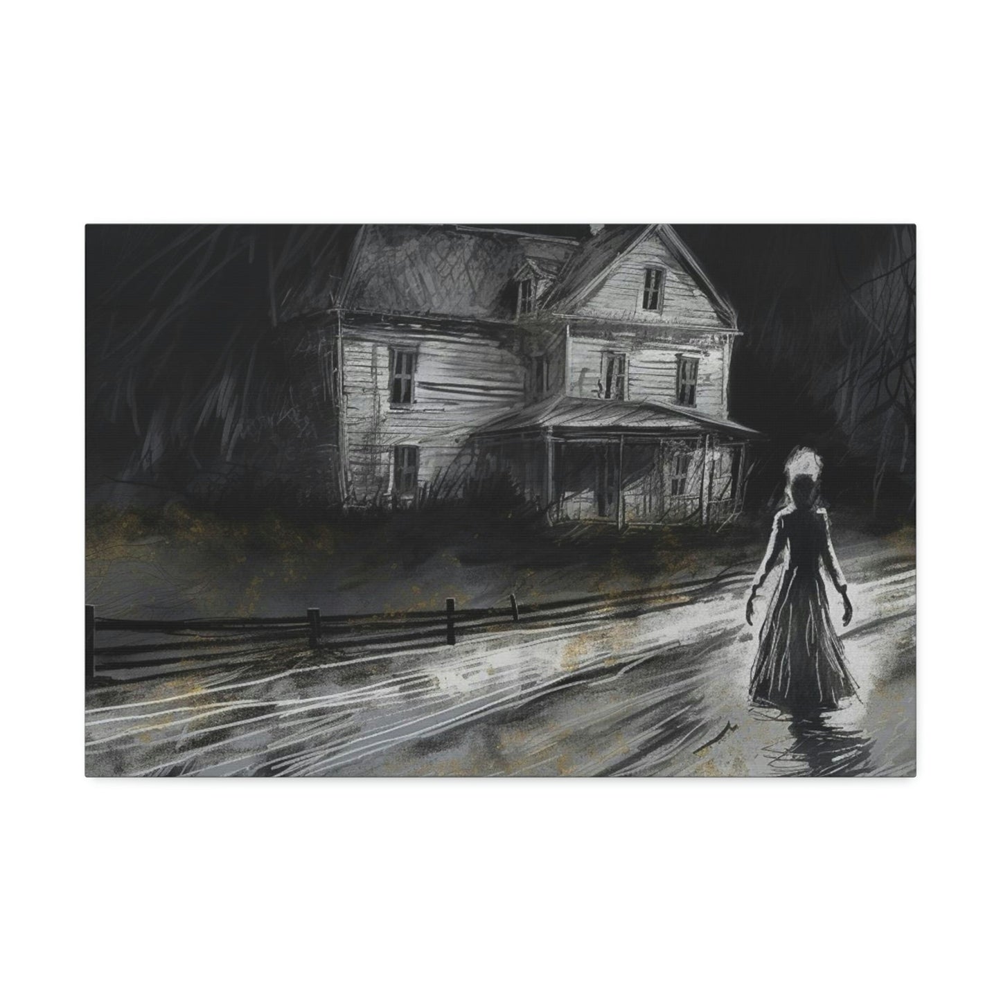Haunting Charcoal and Pastel Sketch of a Slender Dark Woman on a Lonely Path | Ai Art