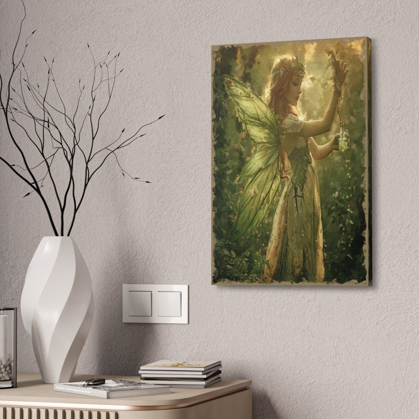 Enchanting Green Fairy Wall Art - Mystical Woodland Fairy Print - Fantasy Art for Home Decor. Made in style of art nouveau absinthe poster