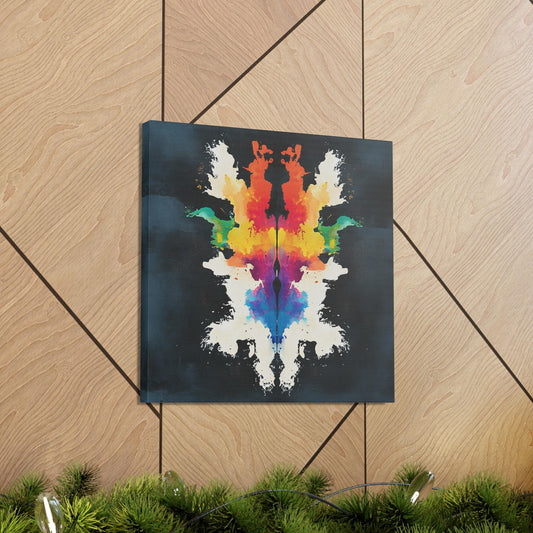 4: Canvas Wraps, Multicolored Rorschach Inkblot Print on Black Background, Wall Art Decor, Abstract Artwork, Modern Home Decor, Unique