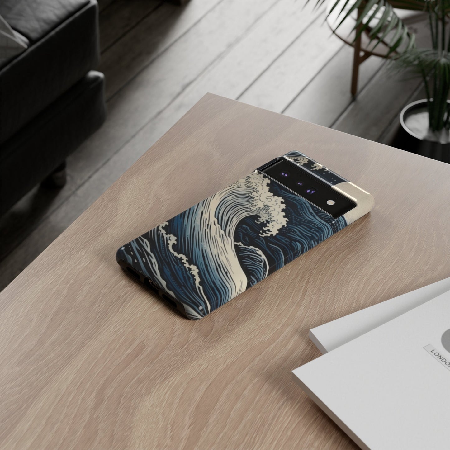 Blue wave Etching Print. Samsung and Google phone Tough Case | Ai Art