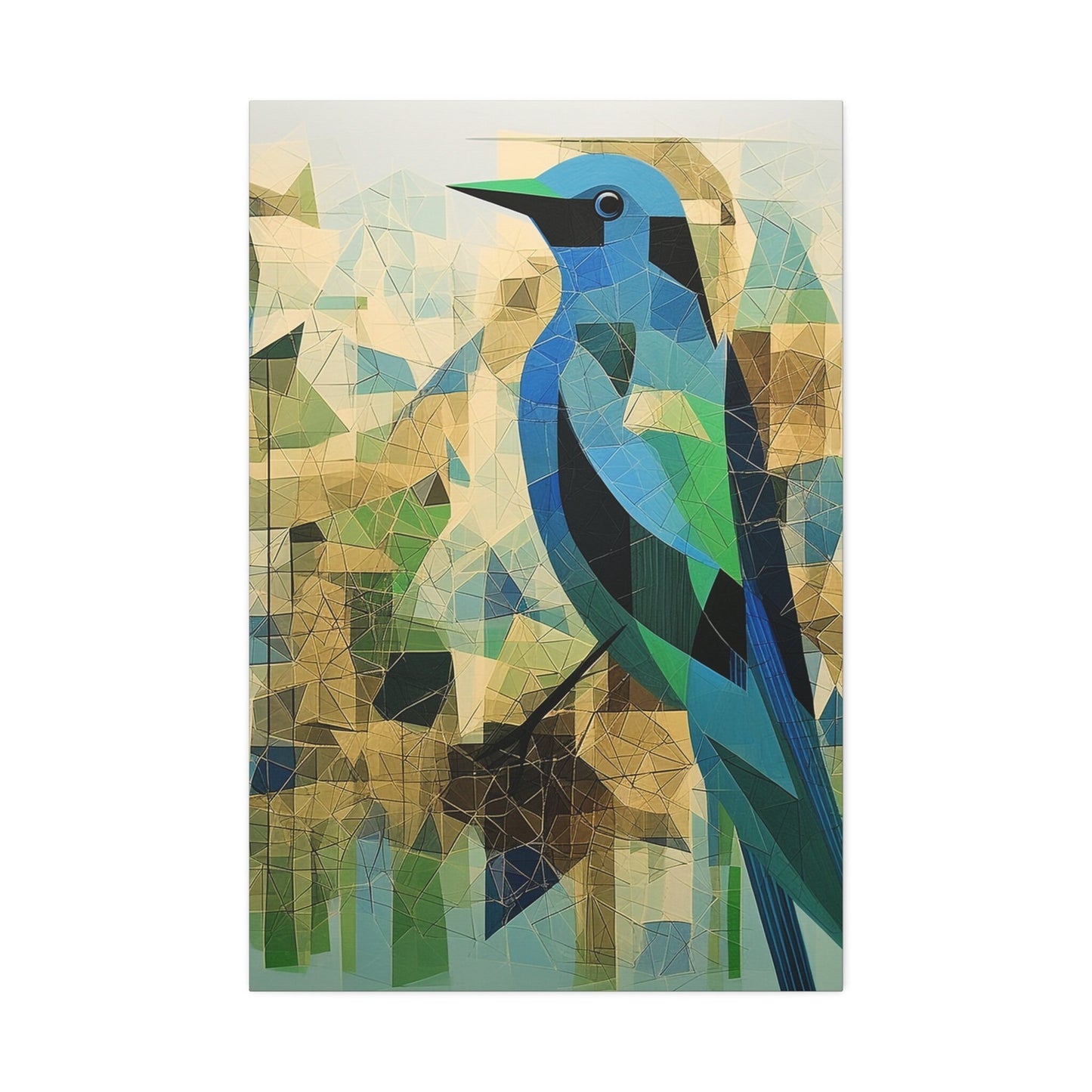 Unique College Dorm or New Apartment Wall Art | Abstract Mosaic style print of a Blue and Green Bird. Ai generated digital painting.