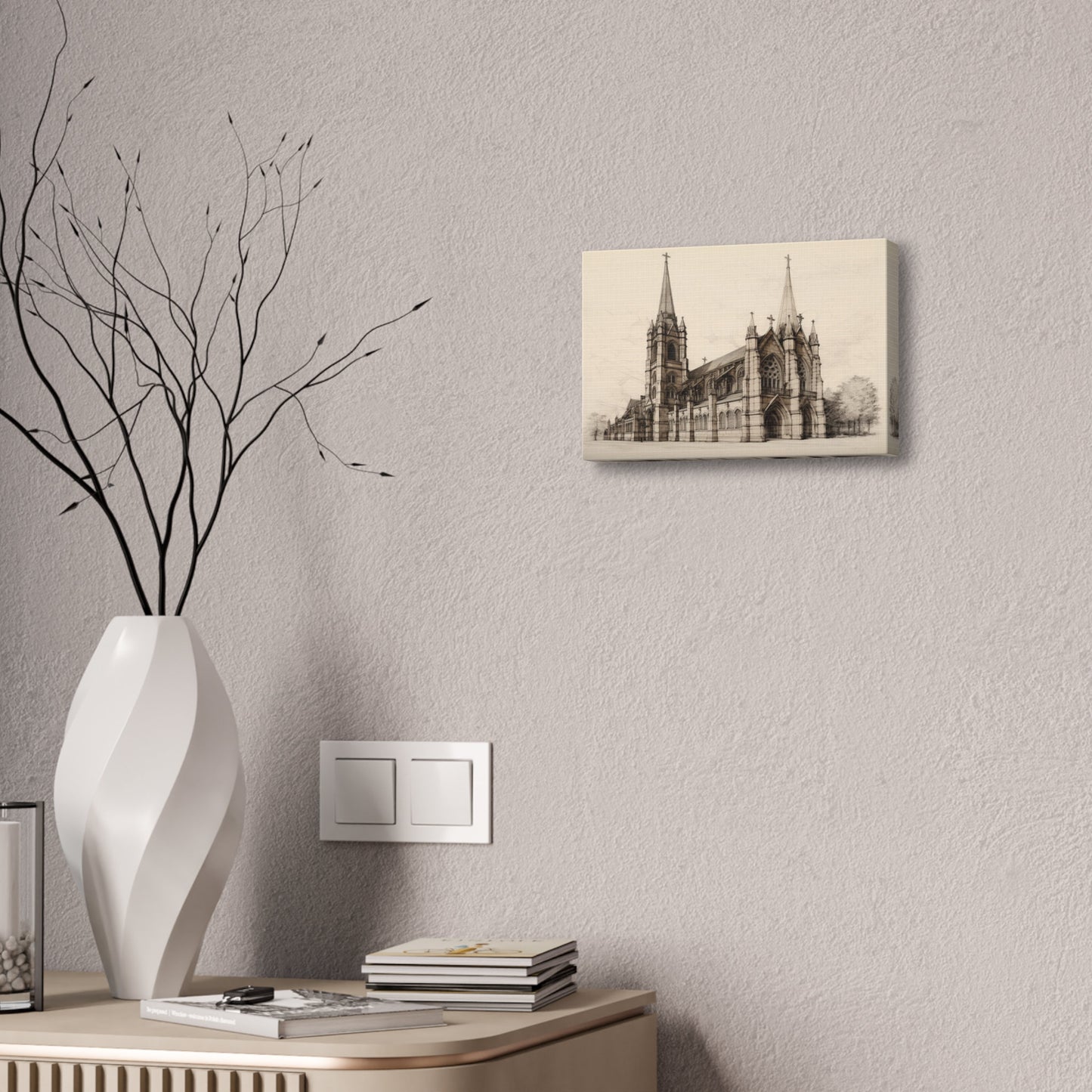 Architectural Drawing of a Church no.3 on weathered canvas | Ai Wall Art for Personal room or Office