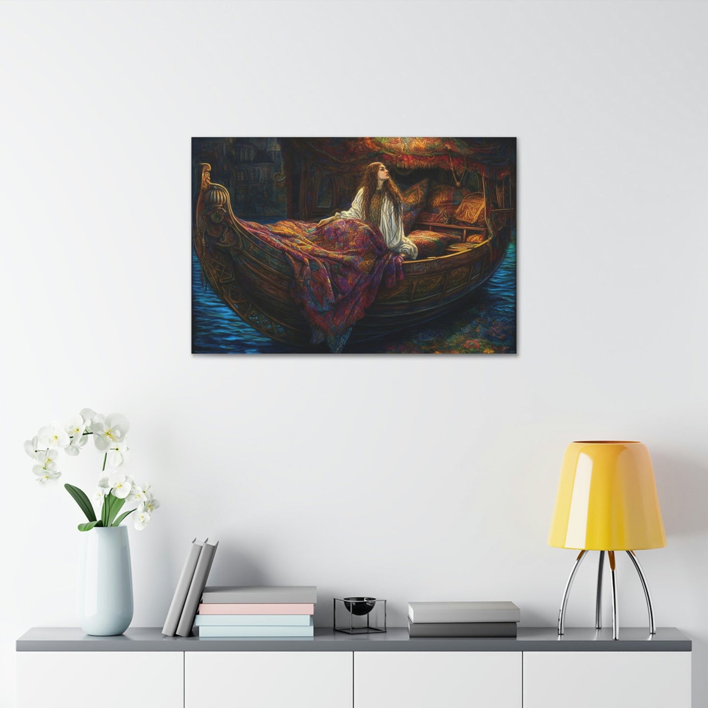 Unique wall art for college apartments or new homes | Reimagined Representation of The Lady Of Shallot by John William Waterhouse