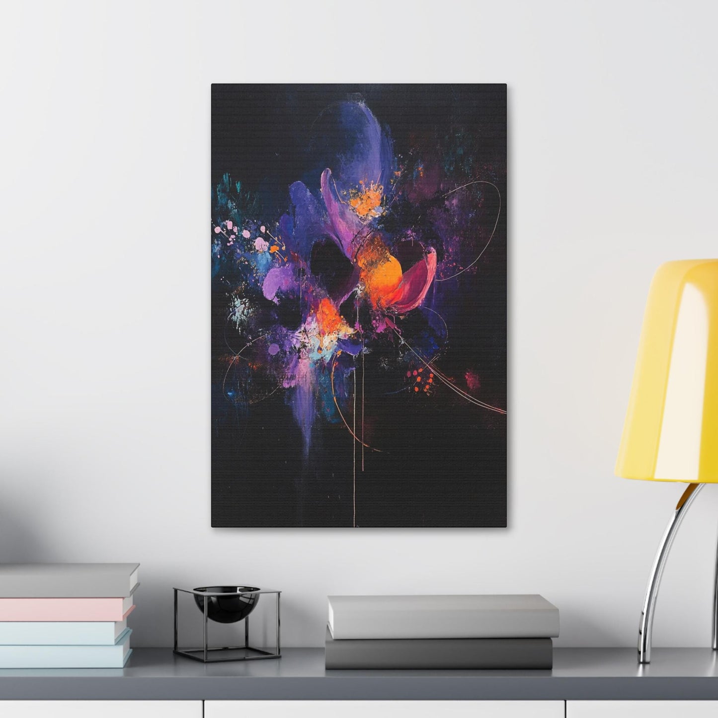 Canvas Stretched, Abstract Painting Purple Red Blue Orange Flower Print, Wall Art Decor, Home Office Decor, Floral Art Gift, Flower Painting
