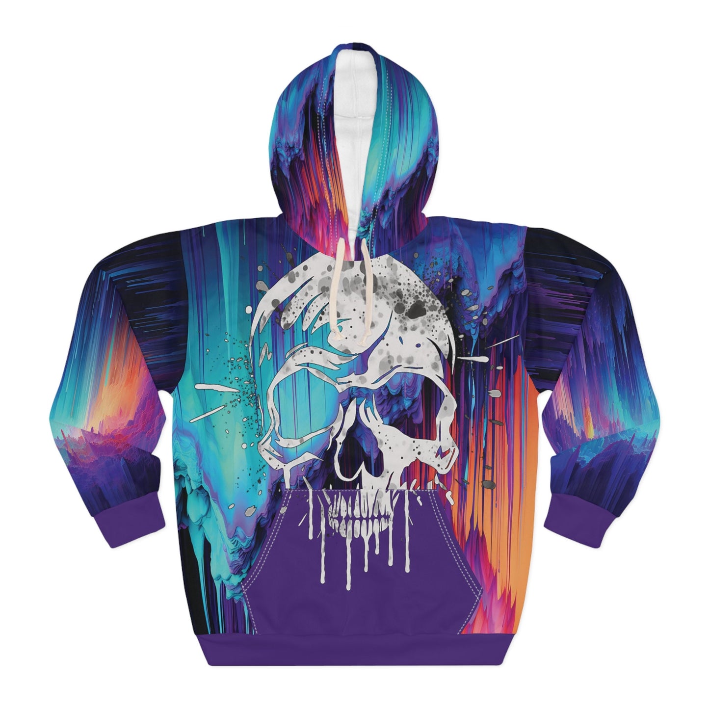 Most unique sweatshirt ever made. Purple, teal, pink, and orange Pixel drip graffiti skull Unisex Pullover Hoodie. Everyone wants one!