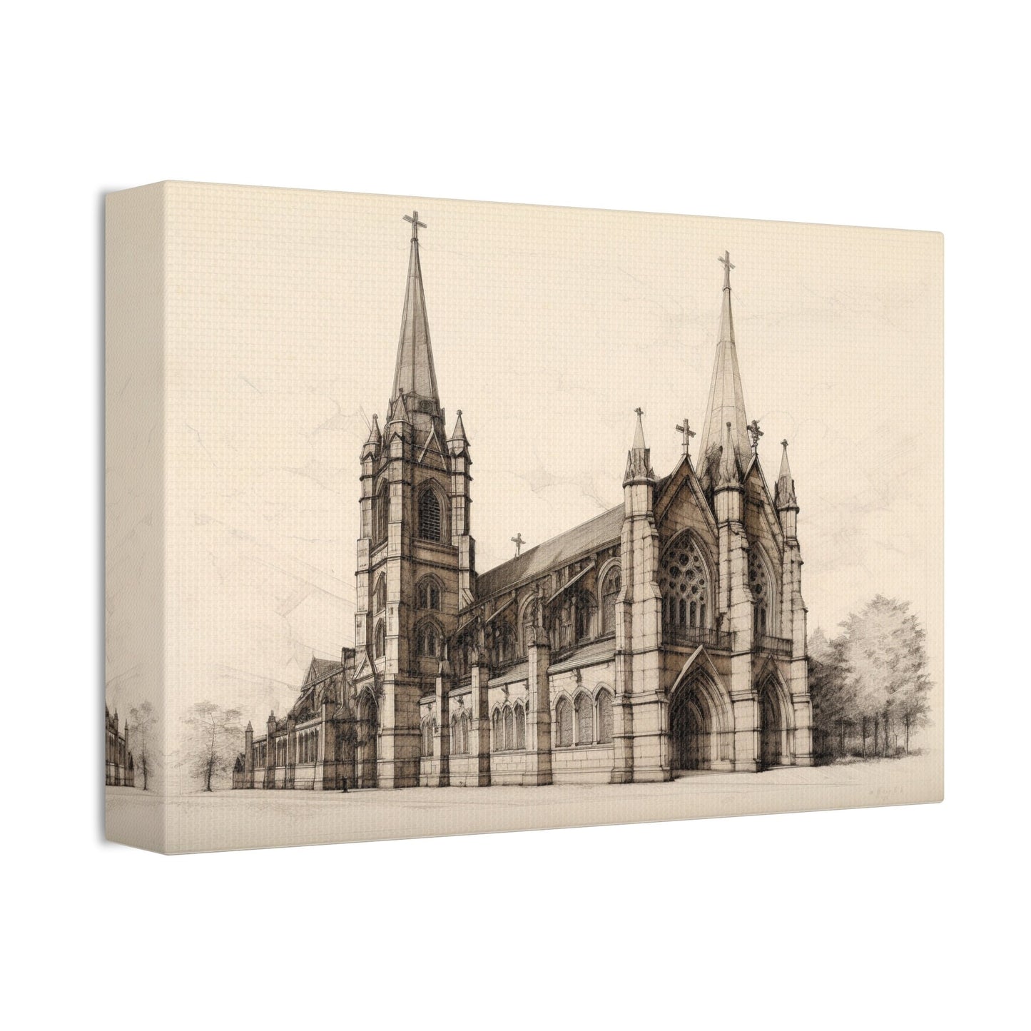 Architectural Drawing of a Church no.3 on weathered canvas | Ai Wall Art for Personal room or Office