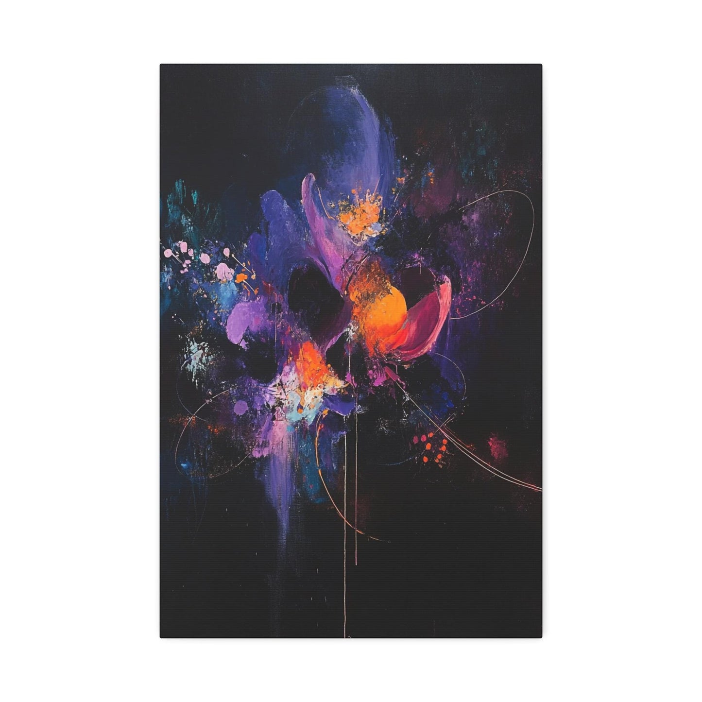 Canvas Stretched, Abstract Painting Purple Red Blue Orange Flower Print, Wall Art Decor, Home Office Decor, Floral Art Gift, Flower Painting