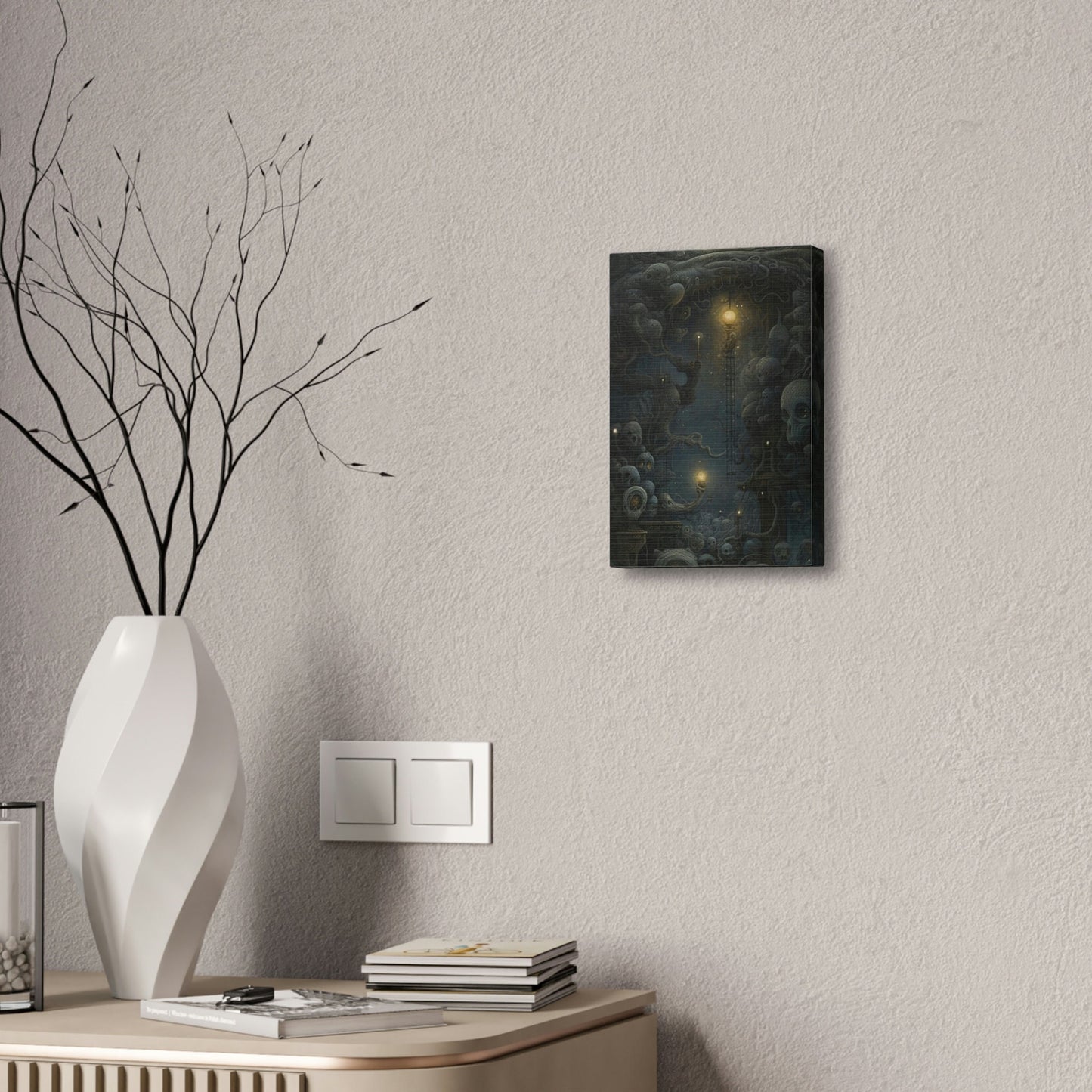 Unique wall art for college apartments or new homes | Surreal AI-Art Print: Starry Night Inspired with H.R. Giger, Szukalski, and Beksinski
