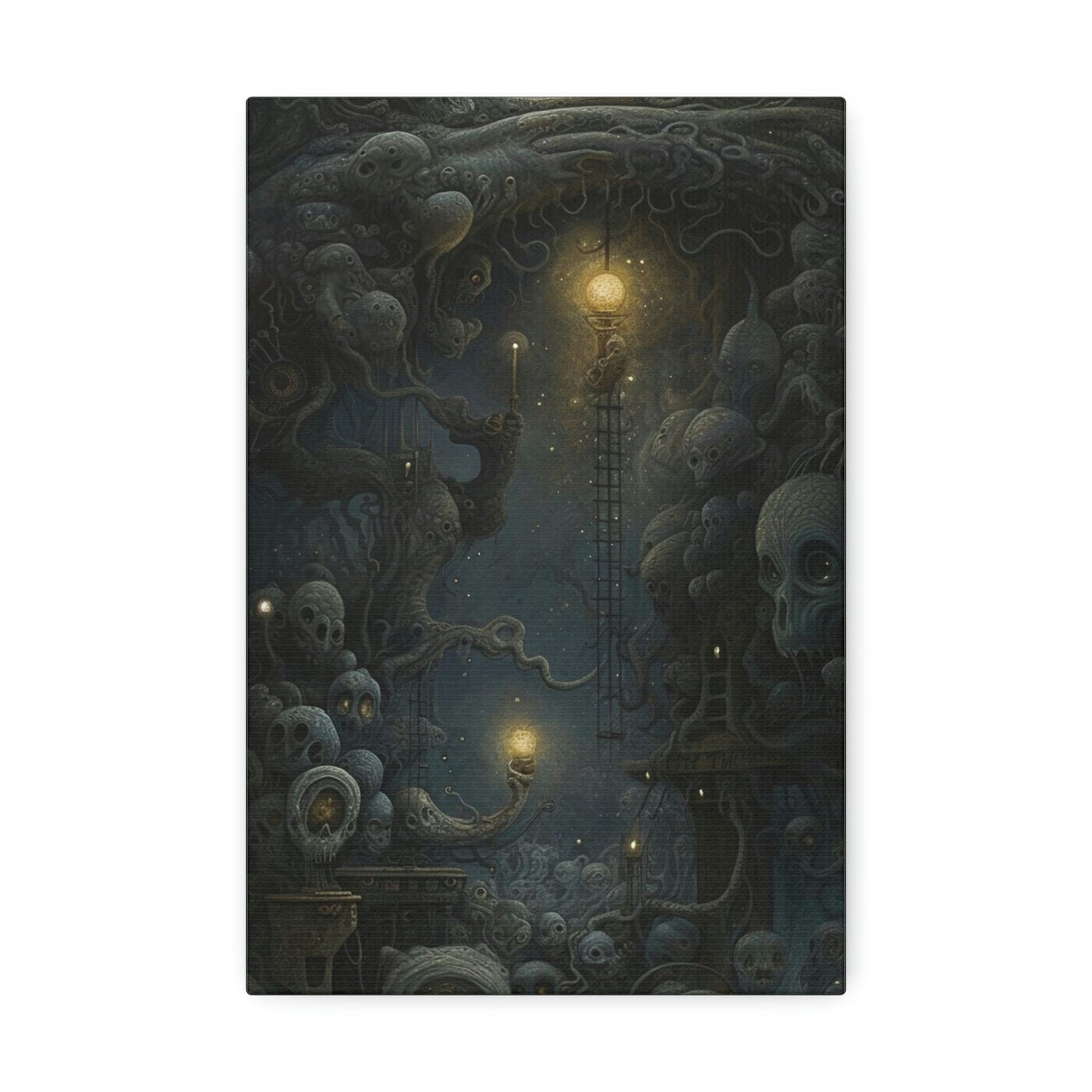Unique wall art for college apartments or new homes | Surreal AI-Art Print: Starry Night Inspired with H.R. Giger, Szukalski, and Beksinski