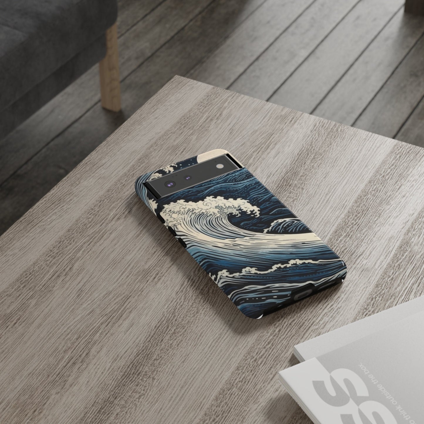 Blue wave Etching Print. Samsung and Google phone Tough Case | Ai Art