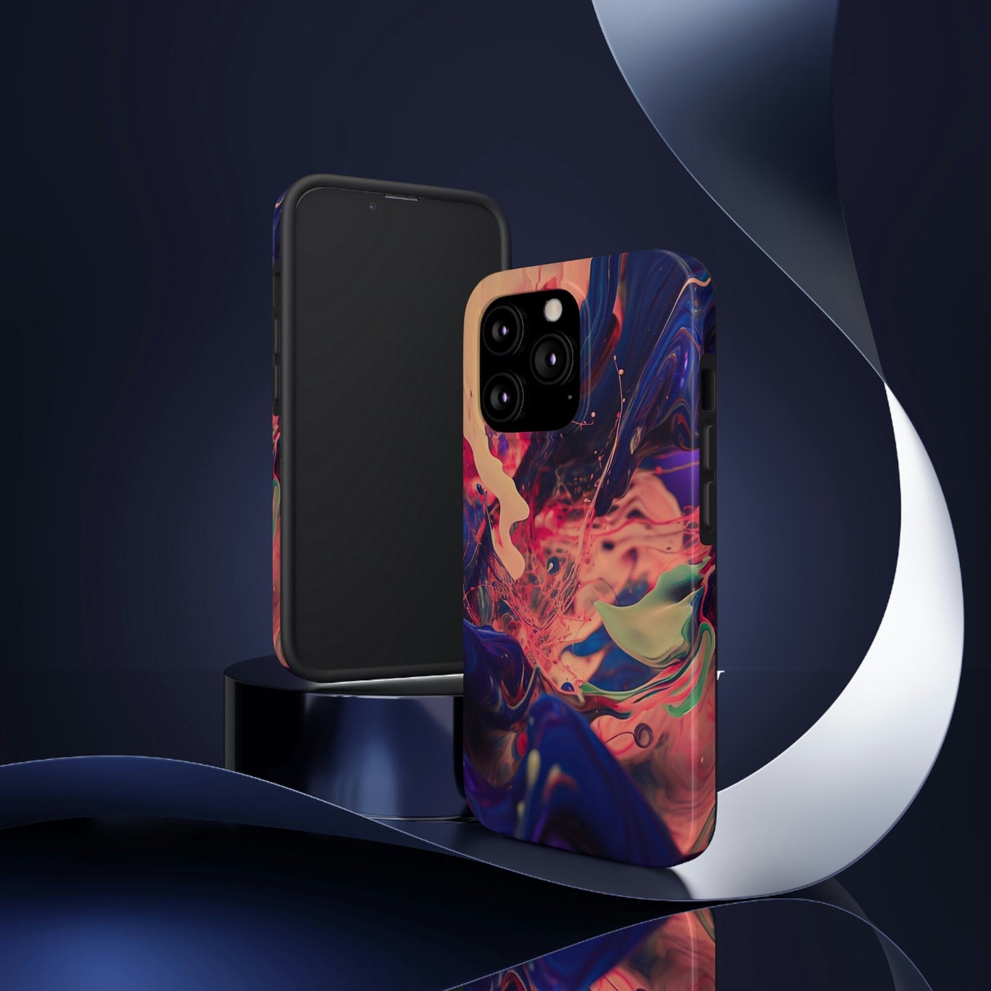 Purple, Peach, Pink, and Black Paint Splash iPhone Tough Case | AI Generated Art