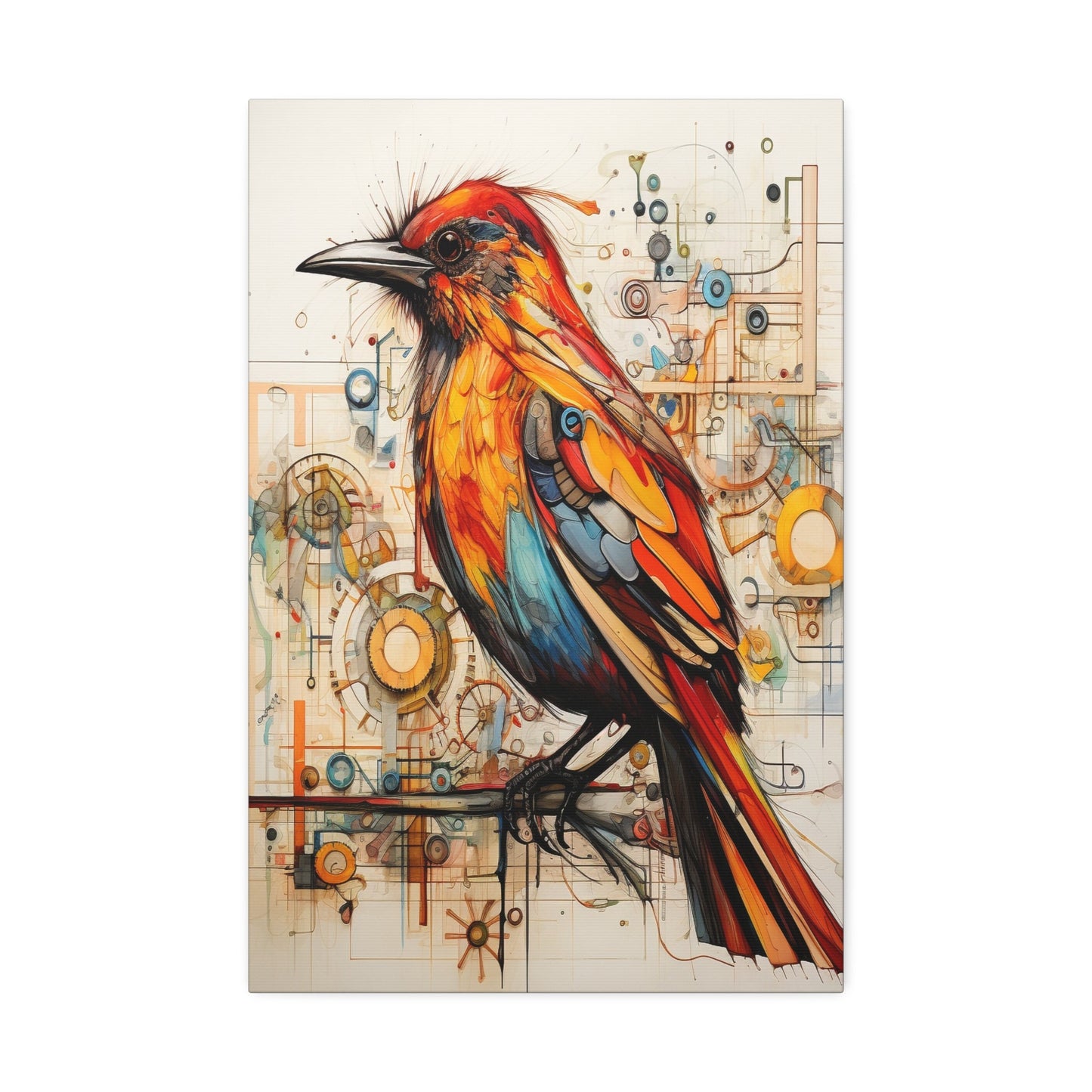Unique College Dorm or New Apartment Wall Art | Abstract print of a Red, Orange, and Teal Bird. Ai generated digital painting.