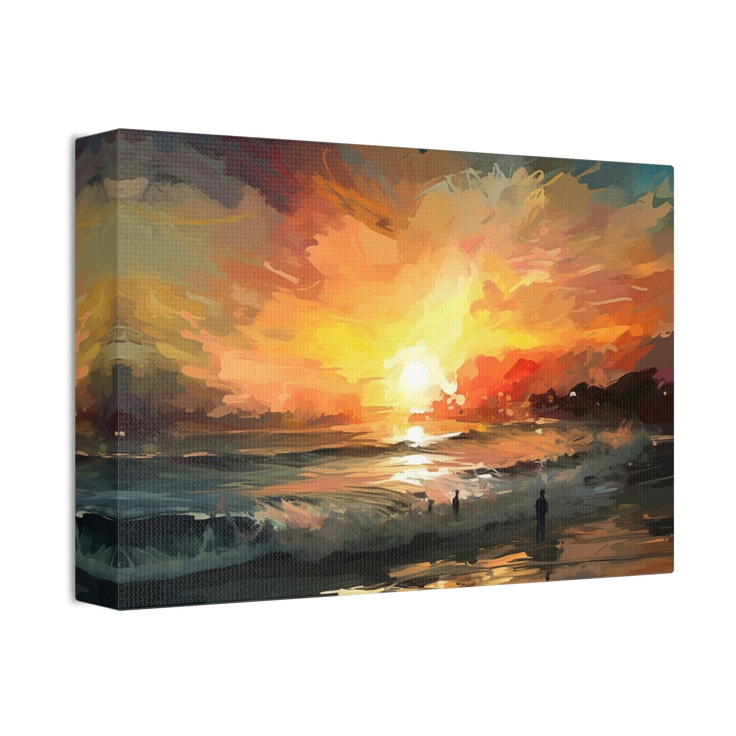 Unique wall art for college apartments or new homes | The Sky is on FIRE, Let's Surf!. Ai Art of a fiery sunset over the ocean.