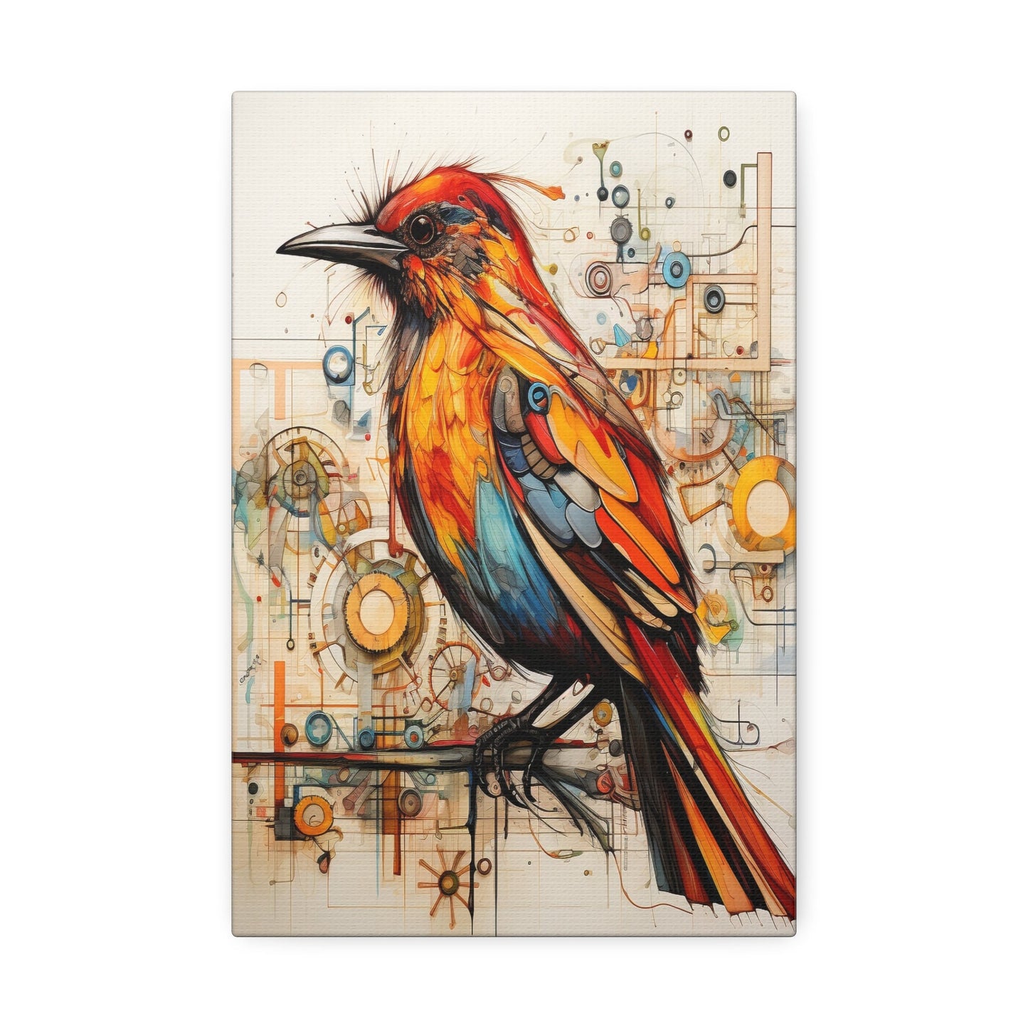 Unique College Dorm or New Apartment Wall Art | Abstract print of a Red, Orange, and Teal Bird. Ai generated digital painting.