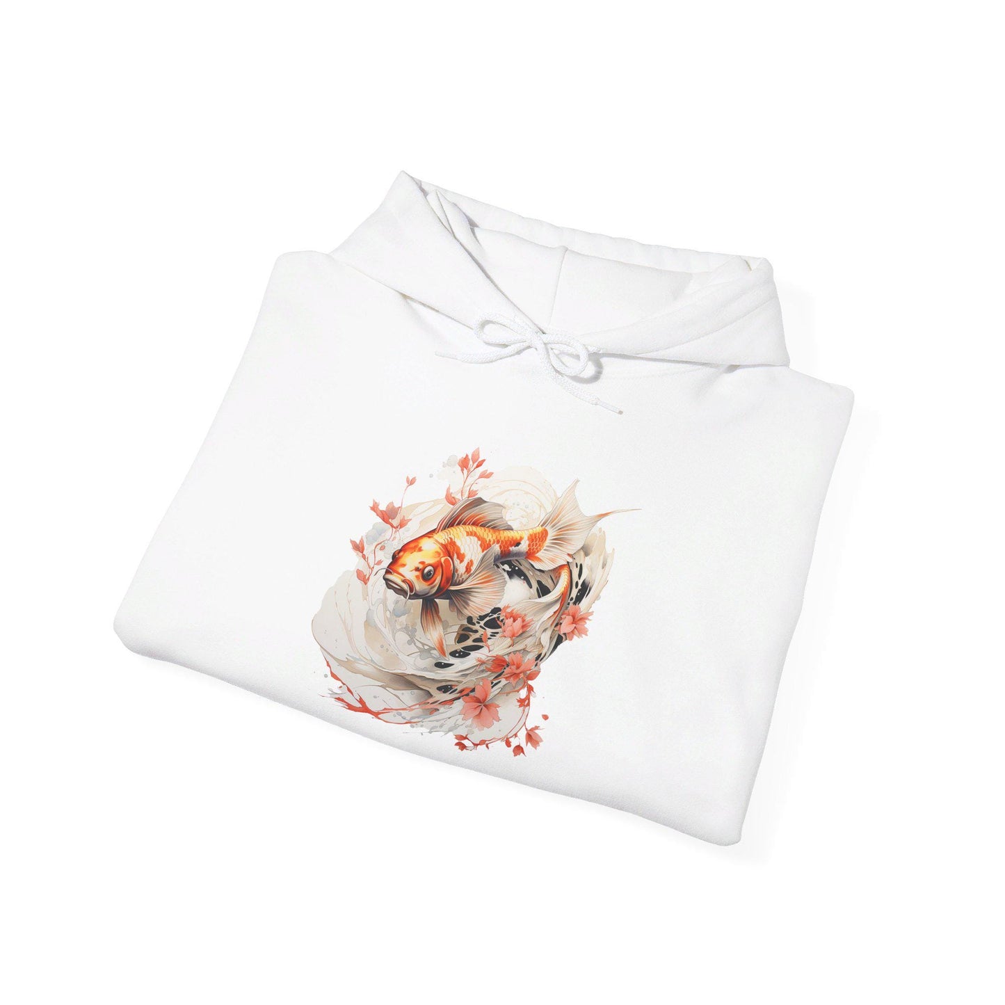 Unisex Heavy Blend™ Hooded Sweatshirt: Koi Fish Hoodie with Floral Design | Cozy Unisex Sweatshirt | Japanese Inspired Apparel