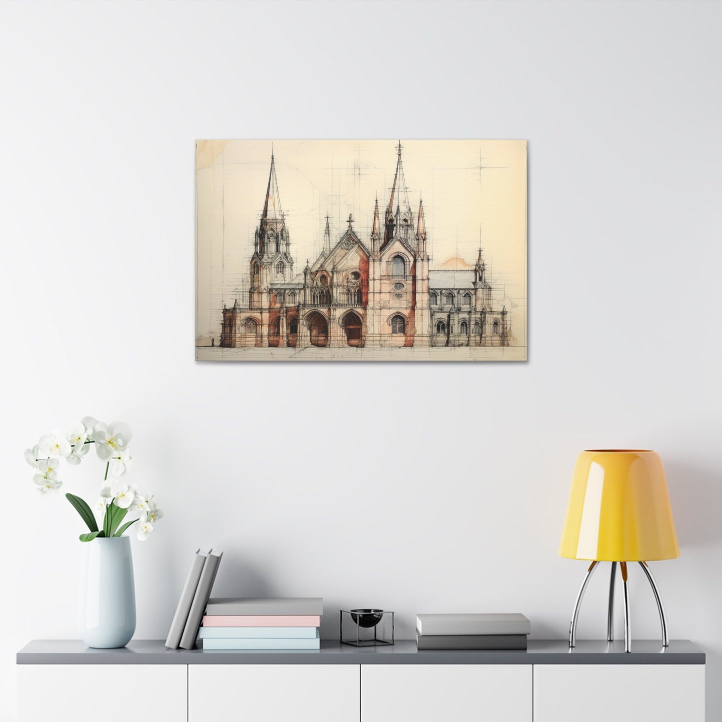 Architectural Drawing of a Church no.2 on weathered canvas | Ai Wall Art for Personal room or Office