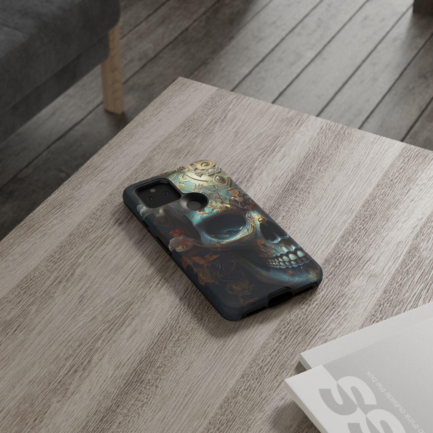 Ornate Decorated Sky Blue Skull Samsung and Google phone Tough Case | Ai Art