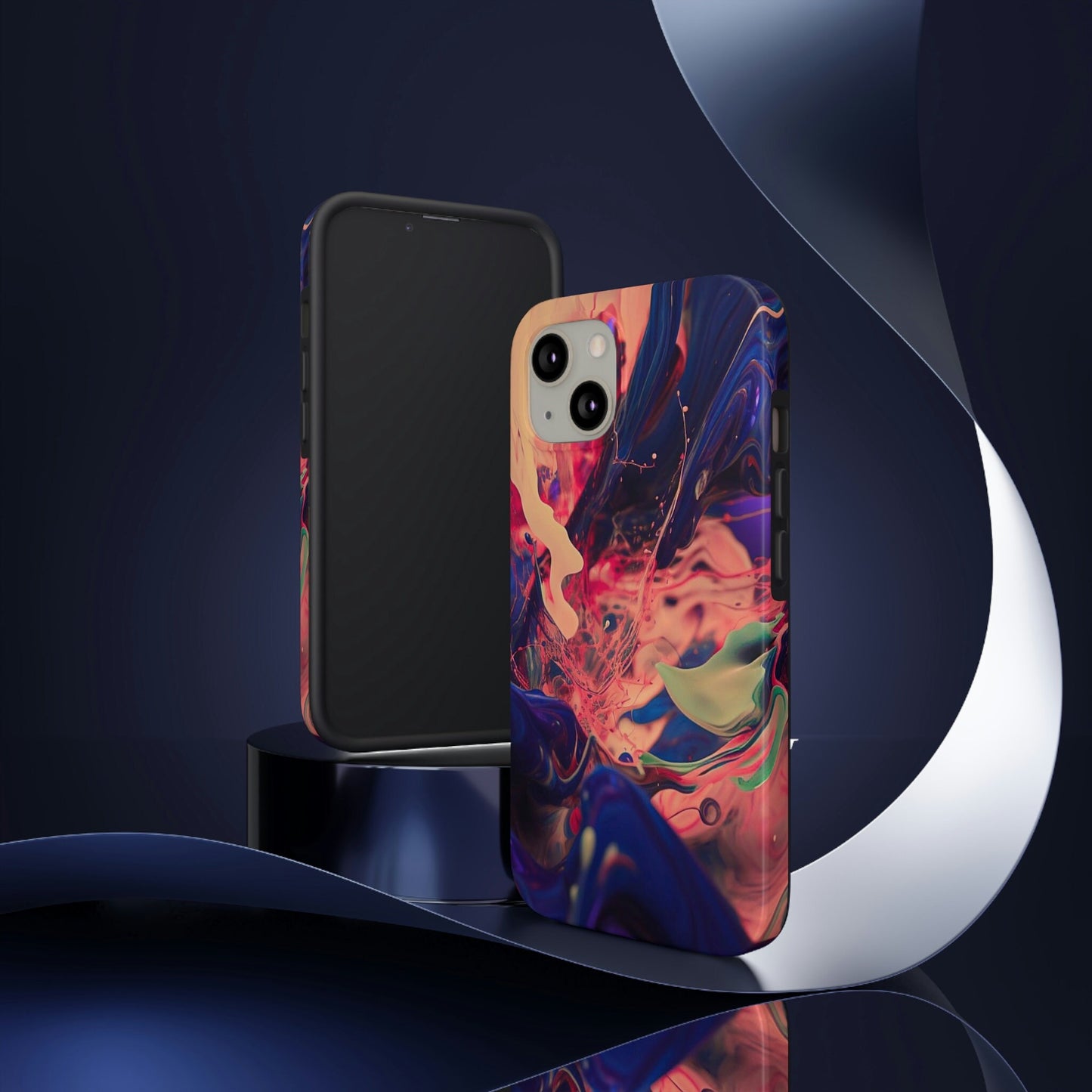 Purple, Peach, Pink, and Black Paint Splash iPhone Tough Case | AI Generated Art