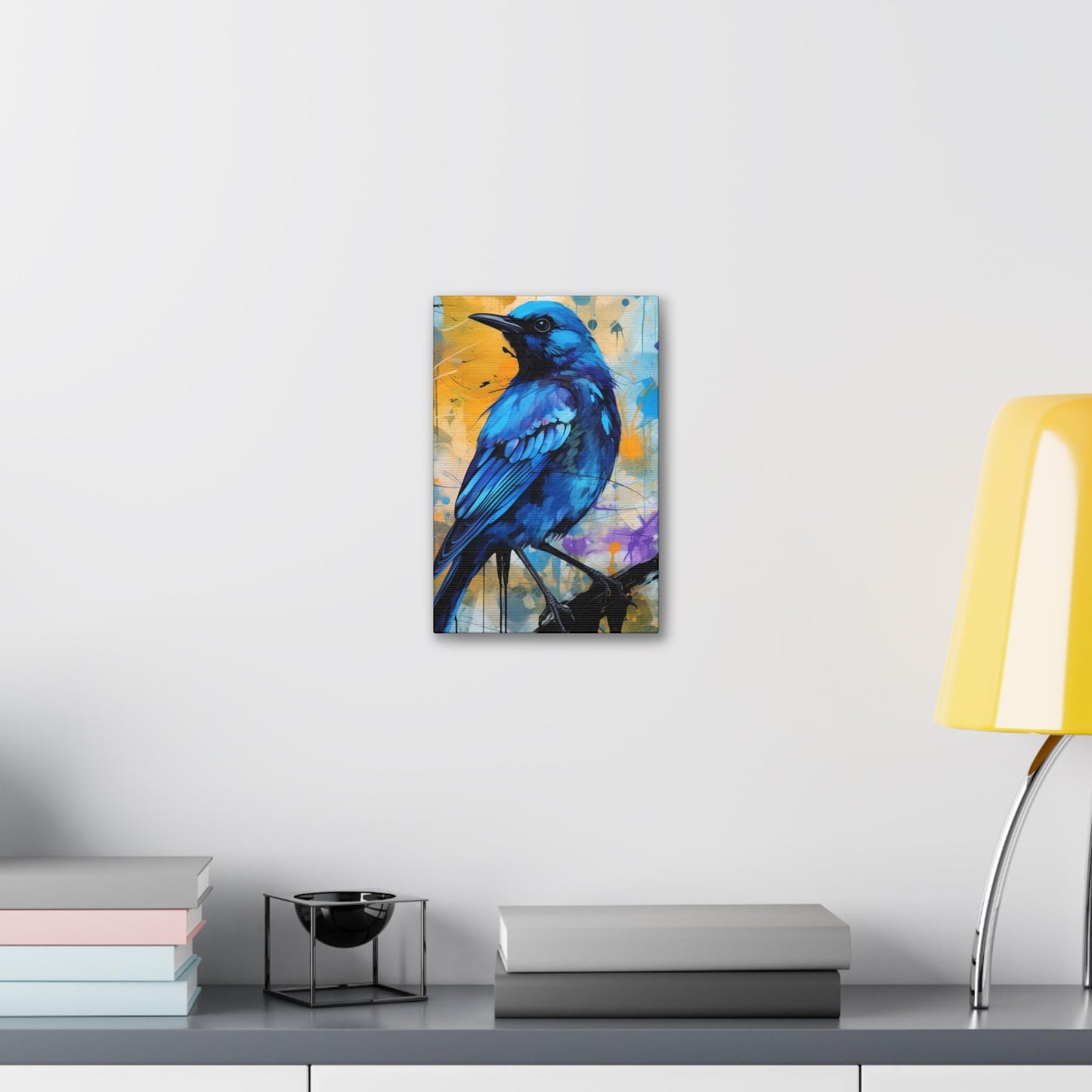 Canvas Stretched Wall Art, Blue Bird on Colorful Abstract Background, Art Print, Home Decor, Gallery Wrapped Canvas, Bird Lover Gift