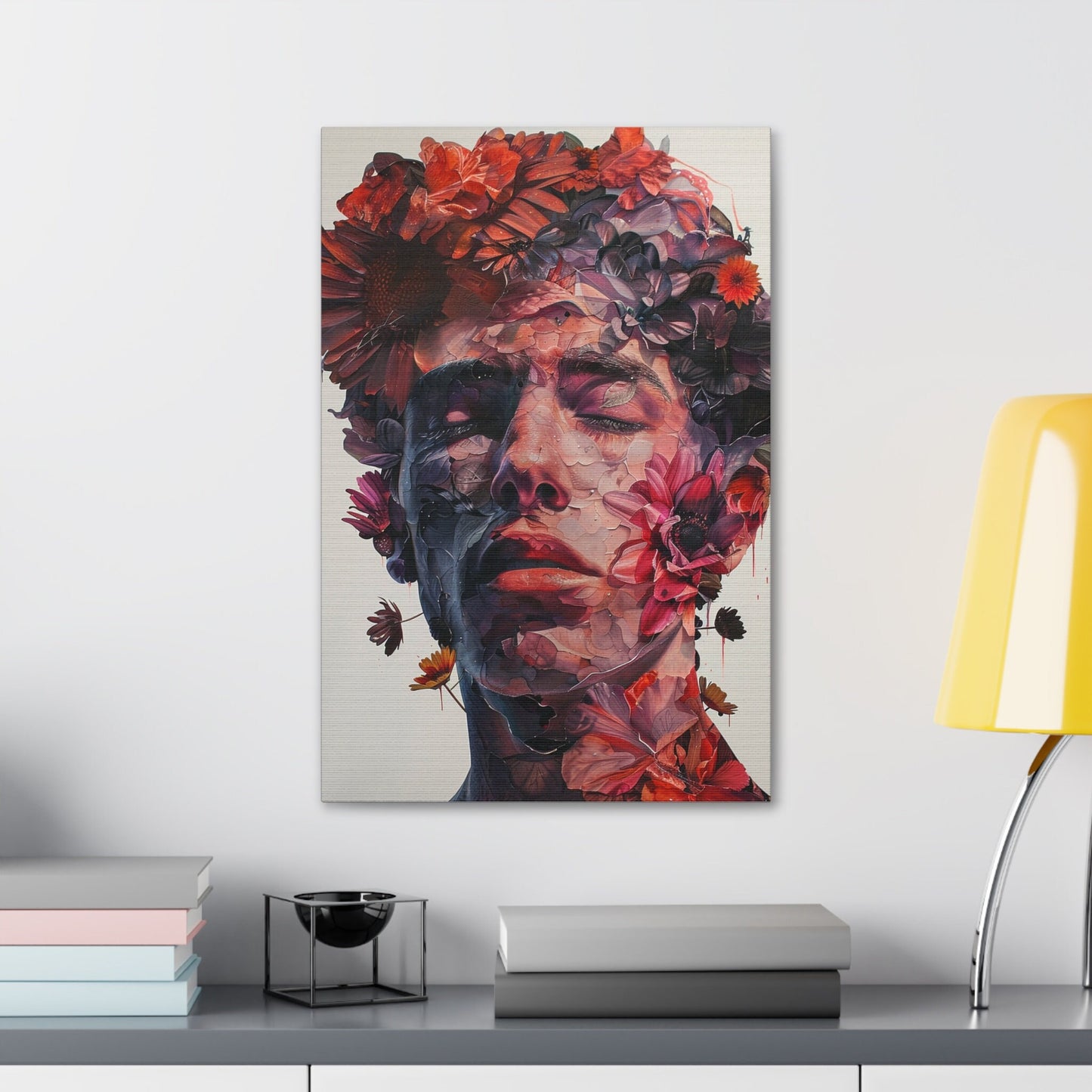 Oil Painted Flower Boy. Unique Wall Art for your Home, Apartment, Dorm Room. Folk Art Inspired Home Decor. Collage Style.Thought Provoking.