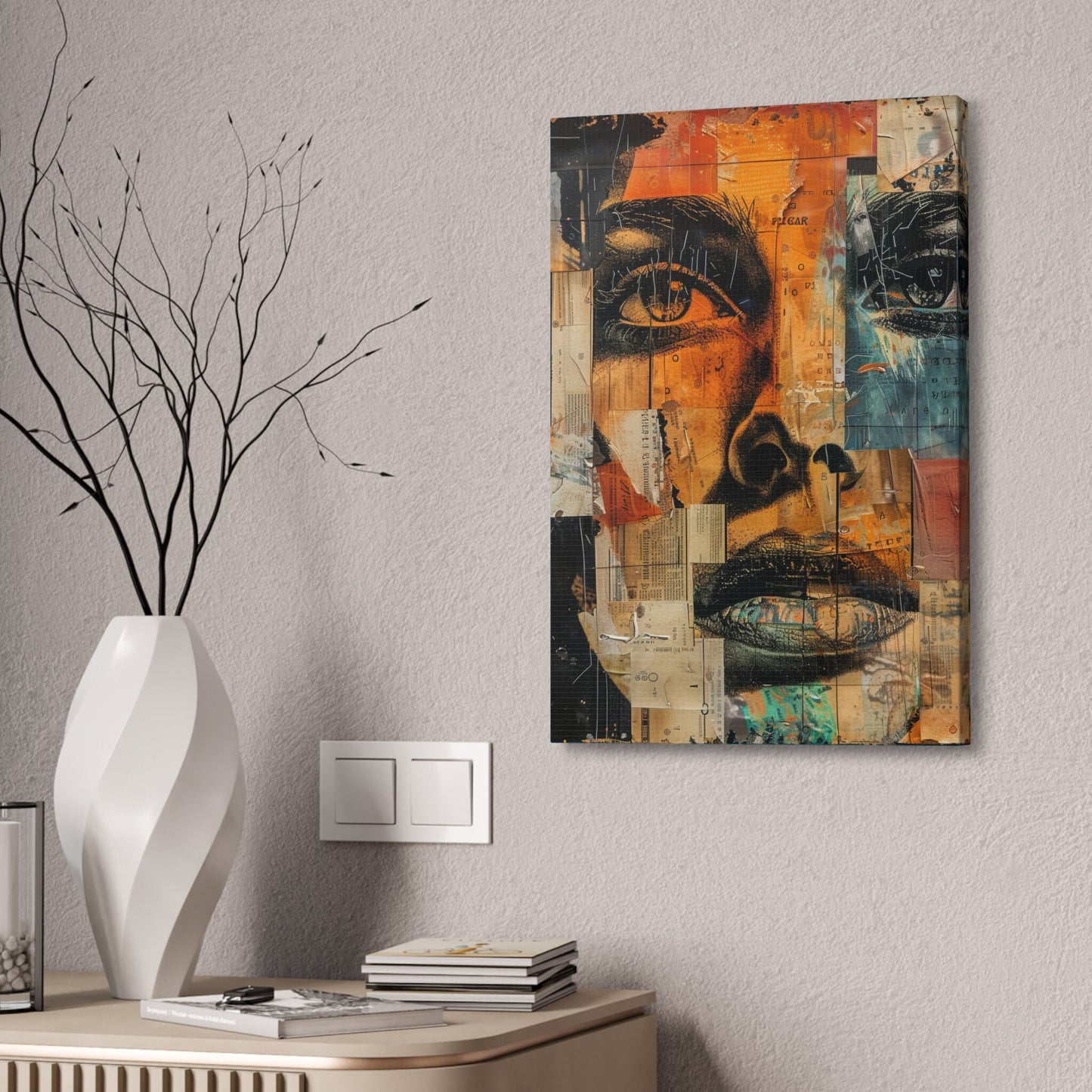 Unique Wall Art for your Home, Apartment, Room. Close up portrait of a woman. Paper collage Inspired Home Decor.Thought Provoking.