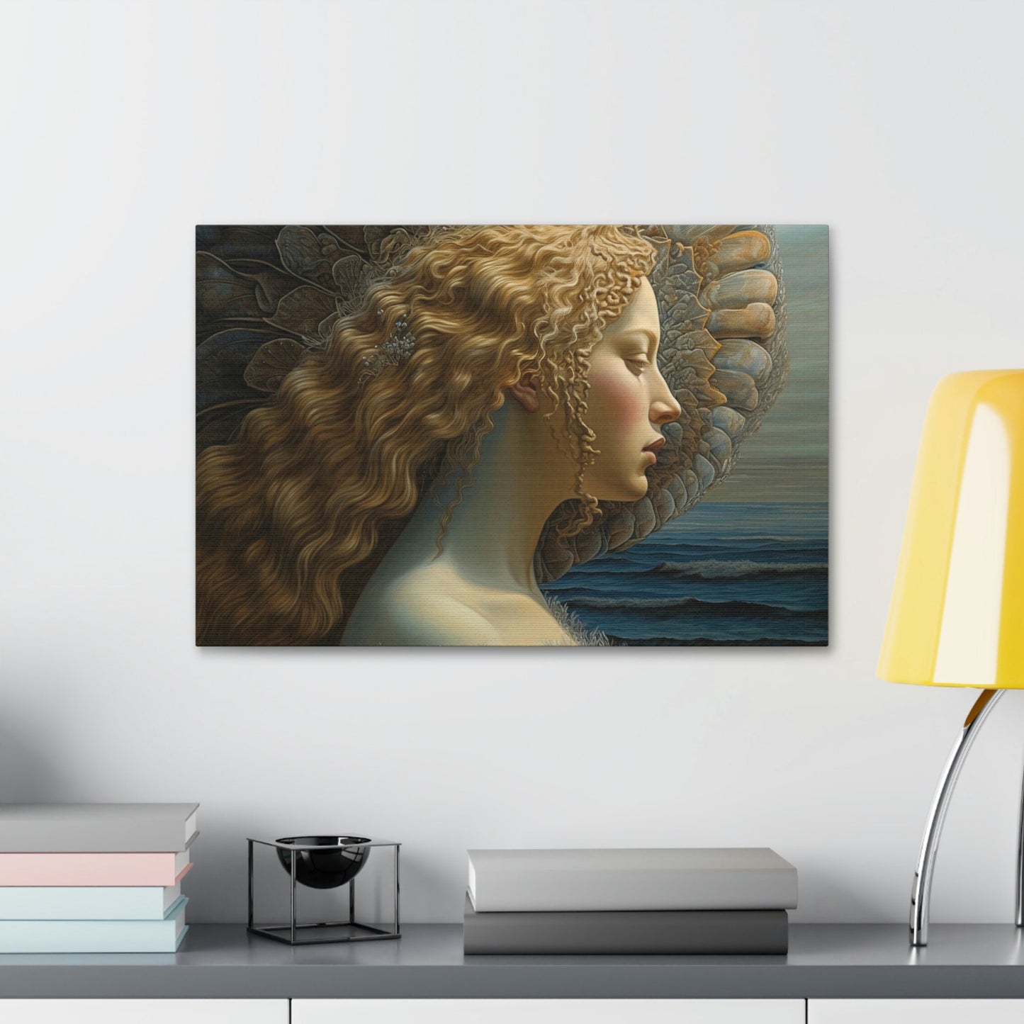 Unique wall art for college apartments or new homes | Reimagined Botticelli masterpiece, The Birth of Venus from a profile view.