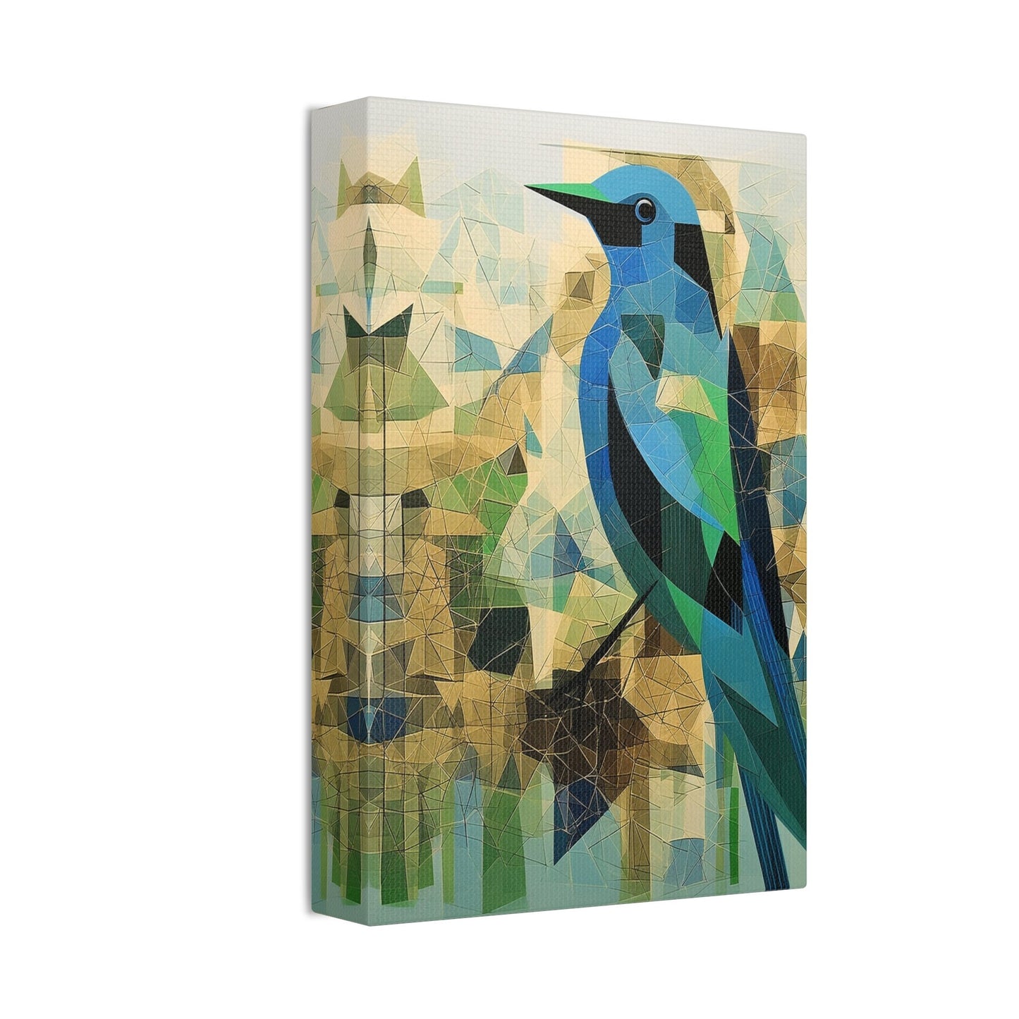 Unique College Dorm or New Apartment Wall Art | Abstract Mosaic style print of a Blue and Green Bird. Ai generated digital painting.