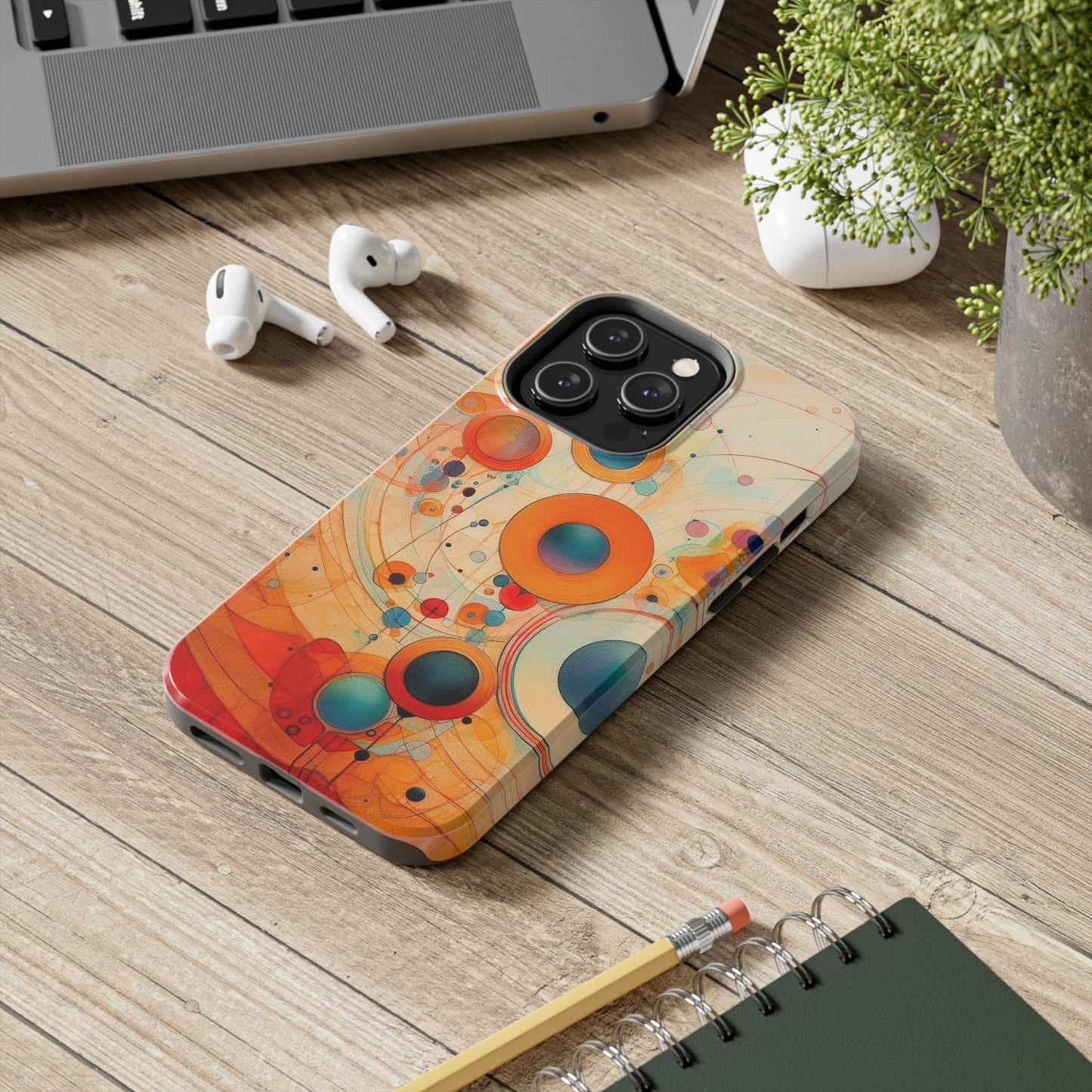 Abstract Orange, Red, and Blue Circles like Kandinsky Tough iPhone Case | Ai Art