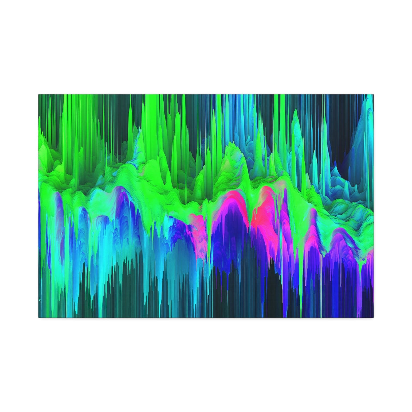 Unique College Dorm, Home or Apartment Wall Art | Green, Teal, Purple, and Pink Neon Pixel Drift Art. Ai generated.