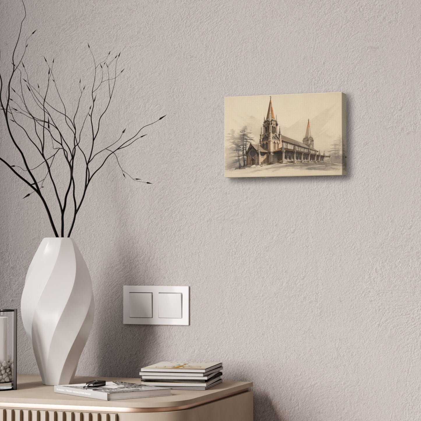 Unique wall art for college apartments or new homes | Architectural Drawing of a Church no.1 on weathered canvas | Ai Wall Art