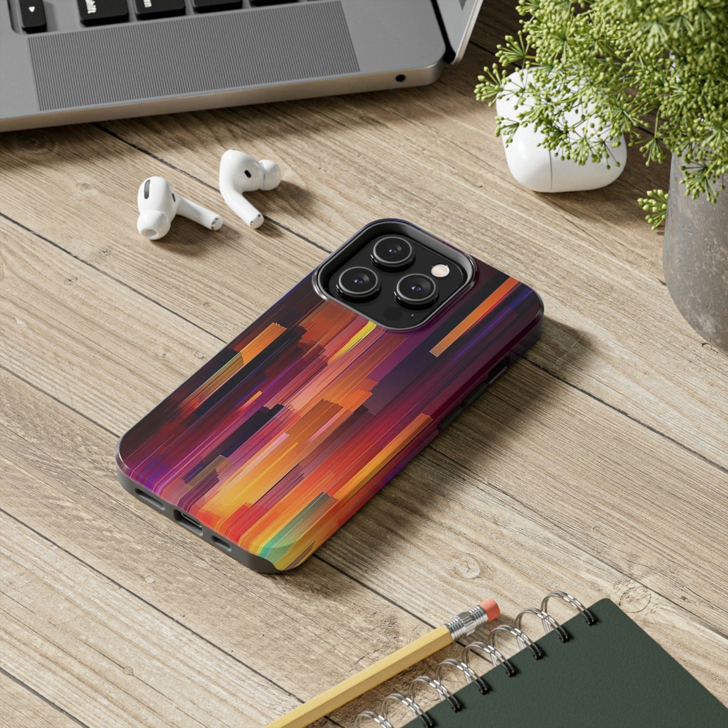 Abstract Multicolored Red, Orange, Purple, and Black Lines No.1 iPhone Tough Case | AI Art.