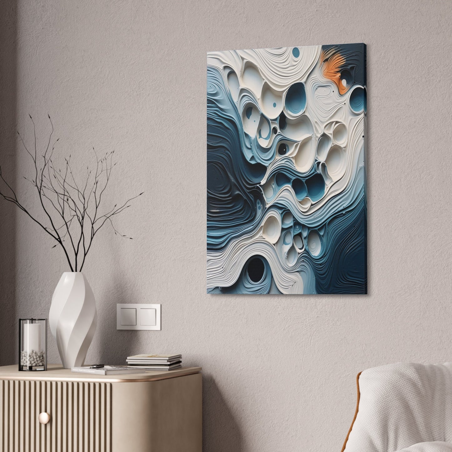 Abstract Blue and White 3D Paper Art - Modern Wall Decor - Unique Geometric Design - Contemporary Home Decor