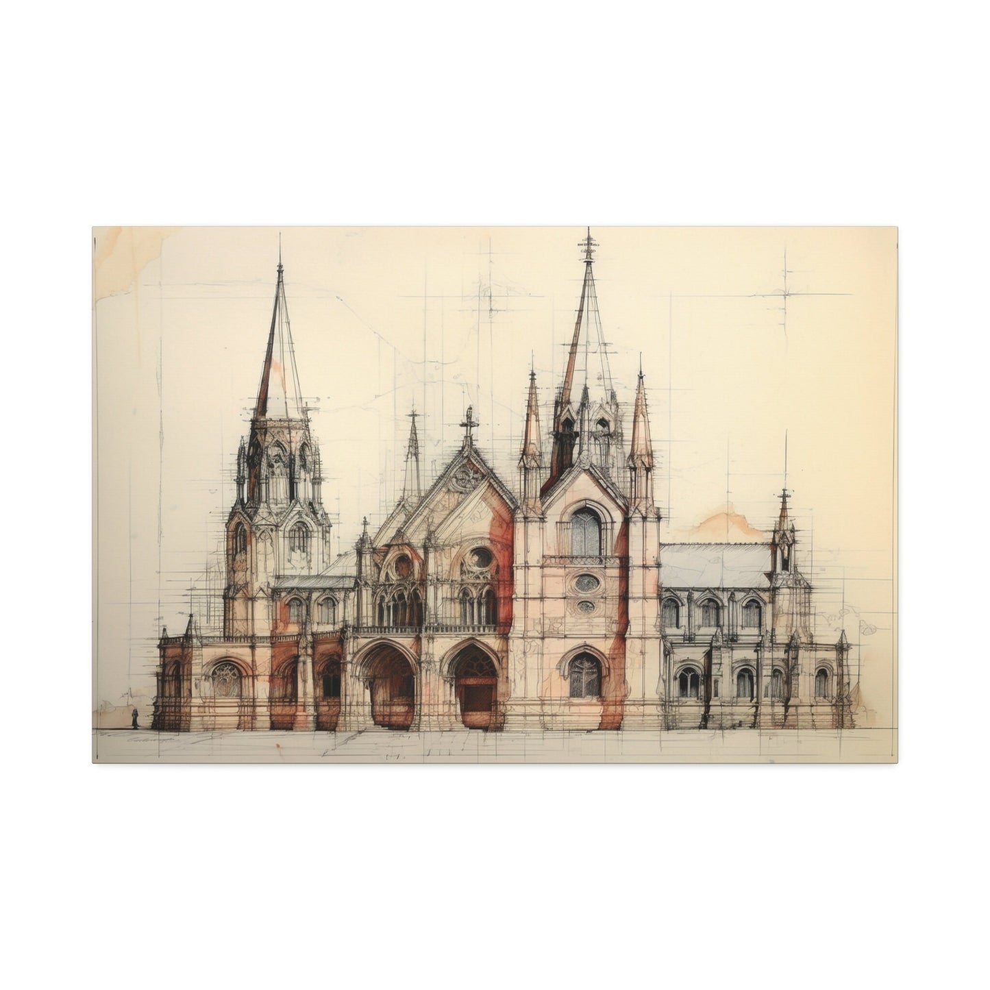 Architectural Drawing of a Church no.2 on weathered canvas | Ai Wall Art for Personal room or Office