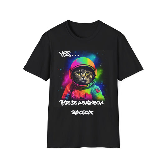 Rainbow Space Cat T-shirt: Cats, Space, and Sarcasm how could you possibly go wrong. This t-shirt is black just like your cat's furry soul.