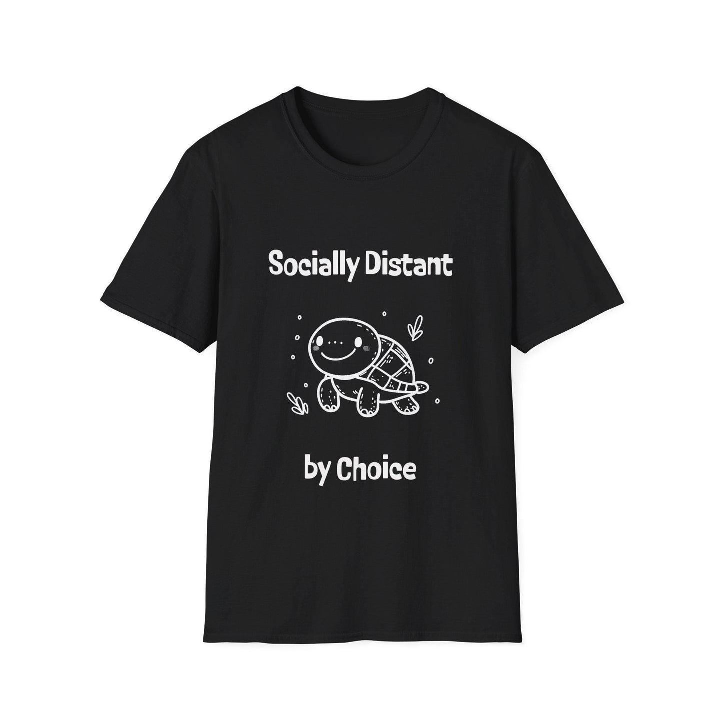 Cartoon Turtle Socially Distant By Choice T-Shirt - Funny Graphic Tee for All Ages, Unisex Top, Novelty Shirt with Cute Animal Design,
