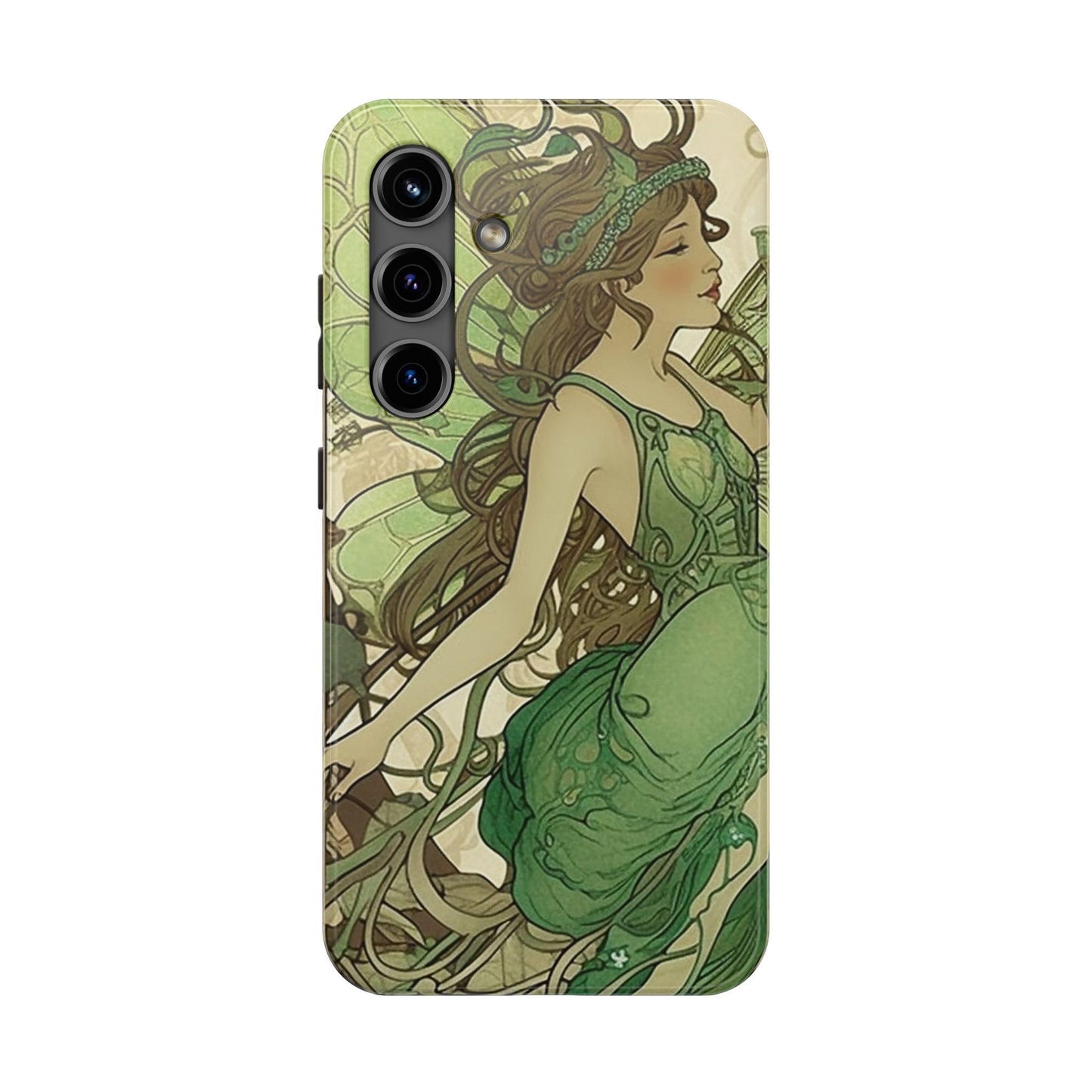 Absinthe Green Fairy Art Nouveau Style: Tough Samsung Galaxy or iPhone Case. Ai Generated Art.
