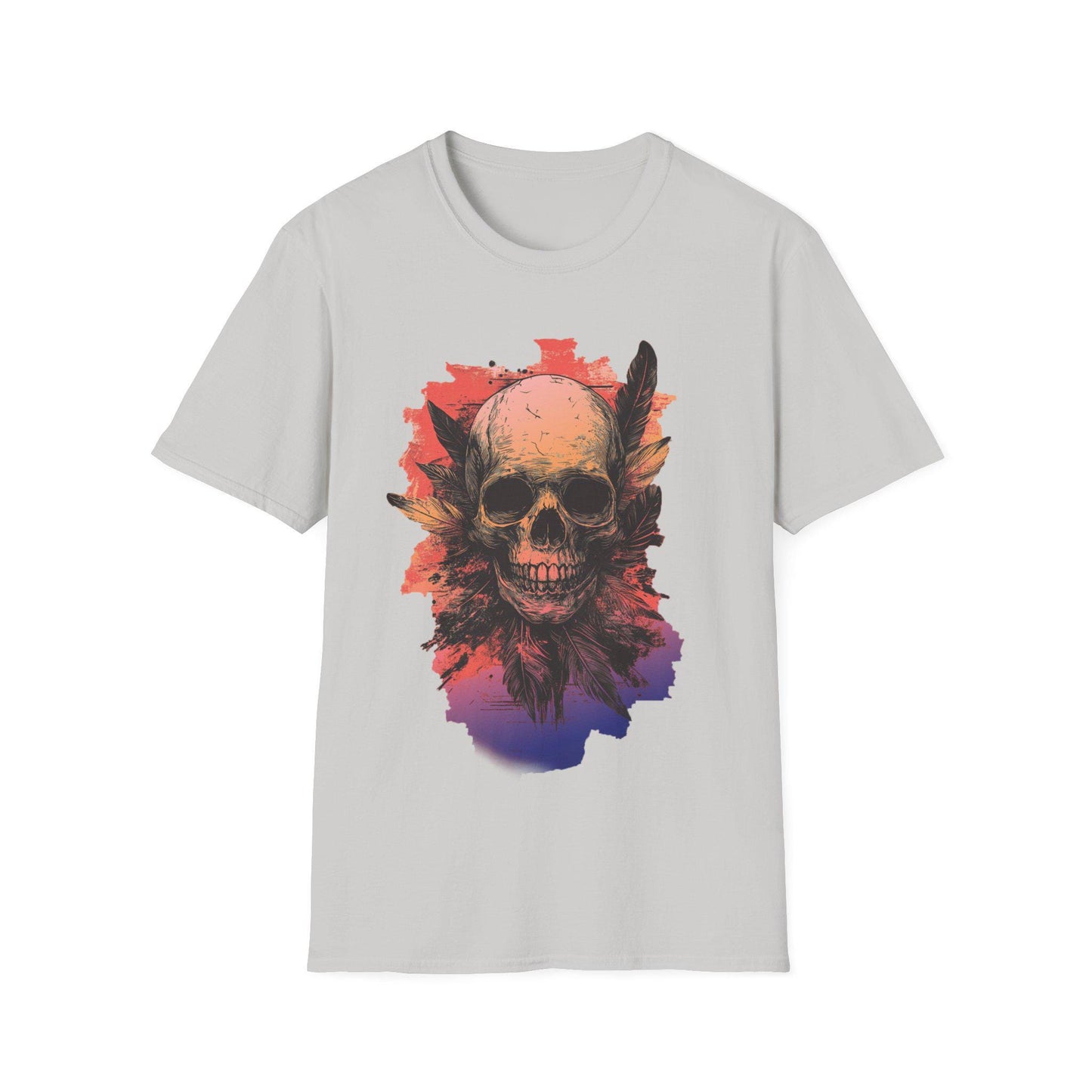 Skull and Feathers T-Shirt - Edgy Cotton Graphic Tee - Dark Gothic Style Streetwear