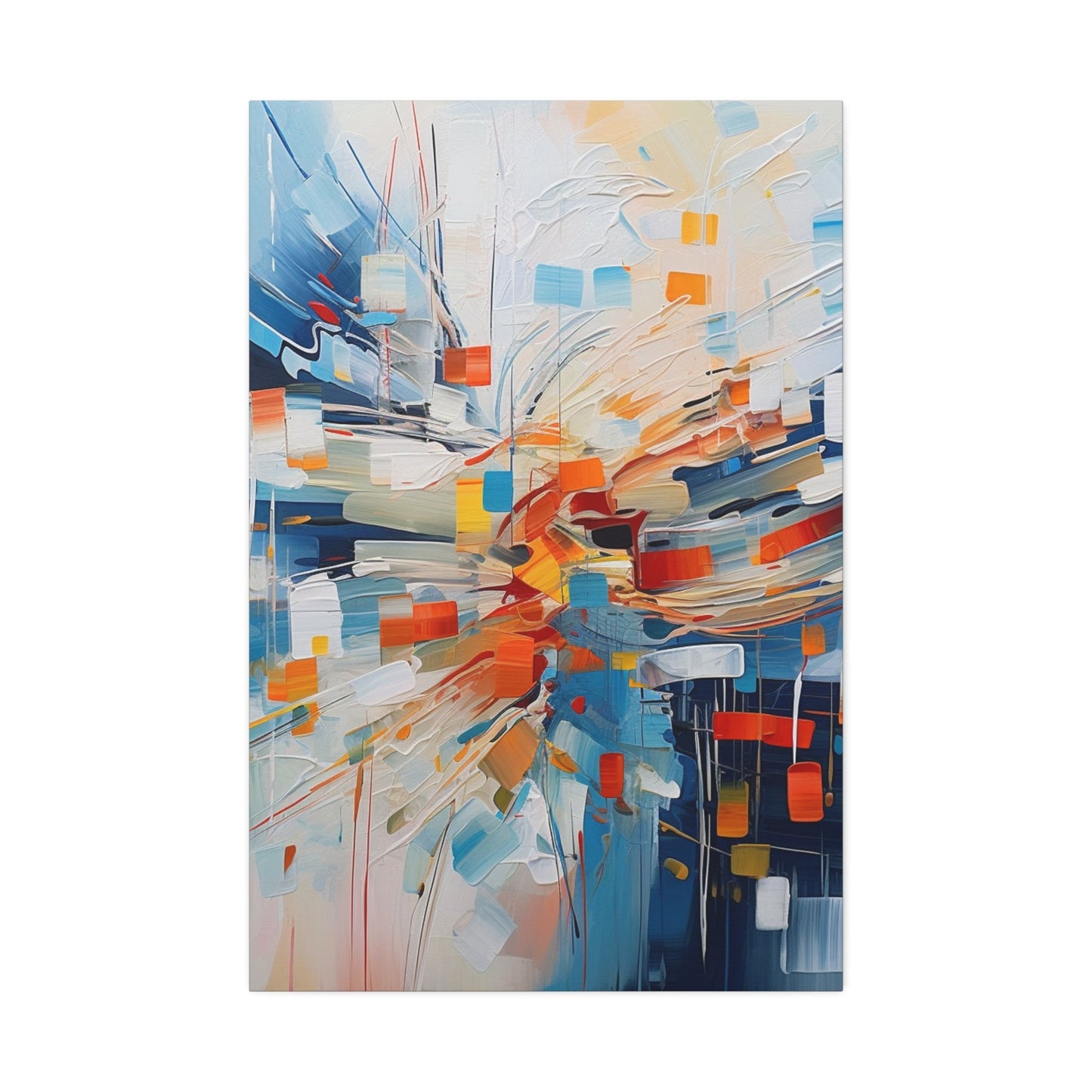 Unique wall art for college apartments or new homes | Abstract Textured Painting Print of White Noise with Red, Blue, and Orange  | Ai Art