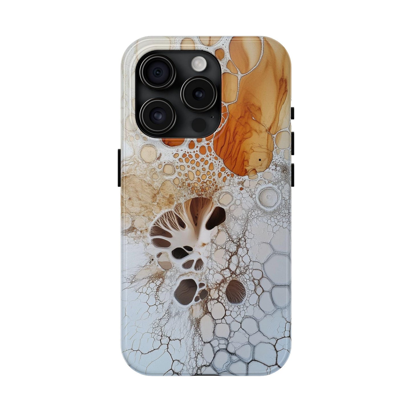 Abstract Fungal Inspired Phone Cases, Tough Samsung iPhone Cover, White Orange Brown Art Design