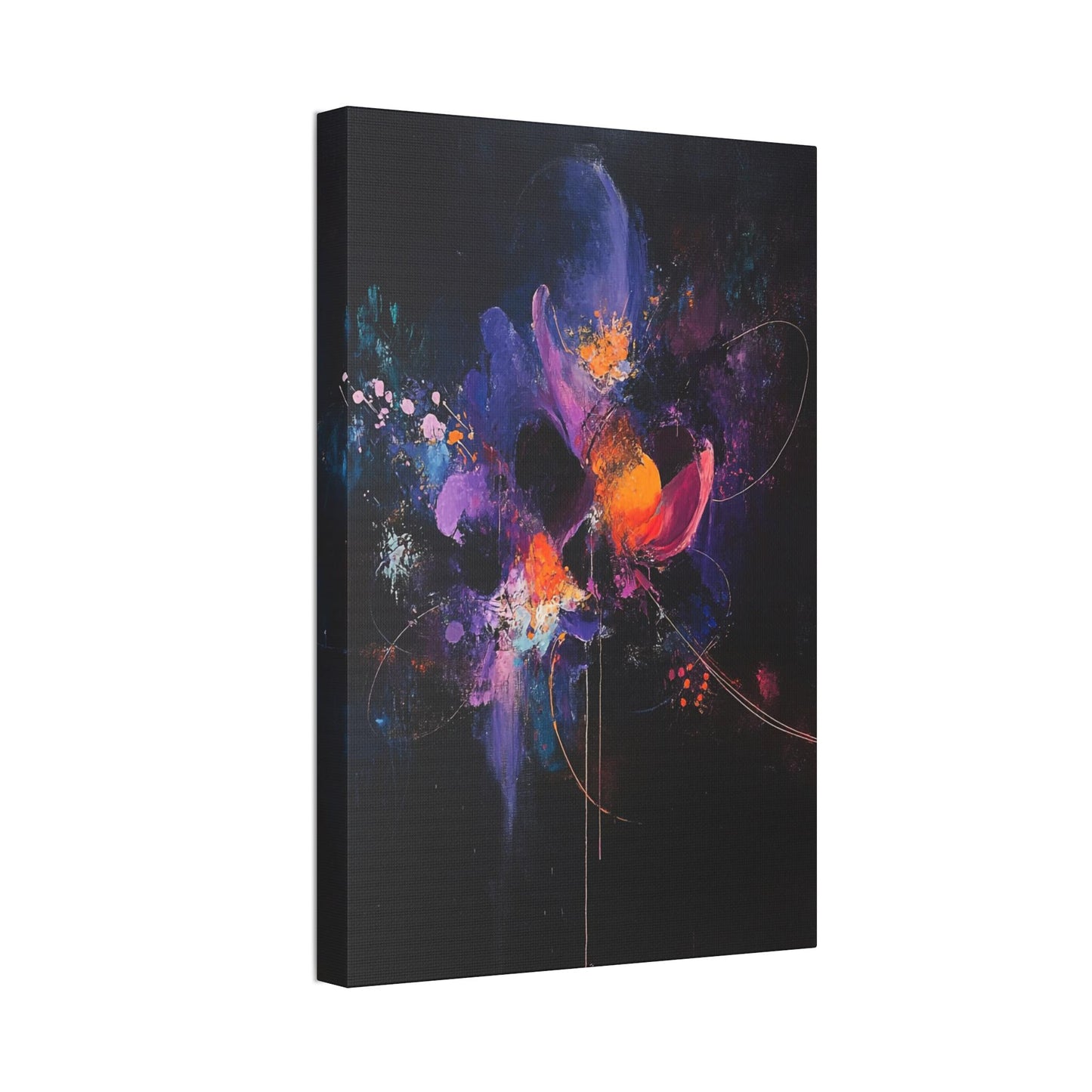Canvas Stretched, Abstract Painting Purple Red Blue Orange Flower Print, Wall Art Decor, Home Office Decor, Floral Art Gift, Flower Painting