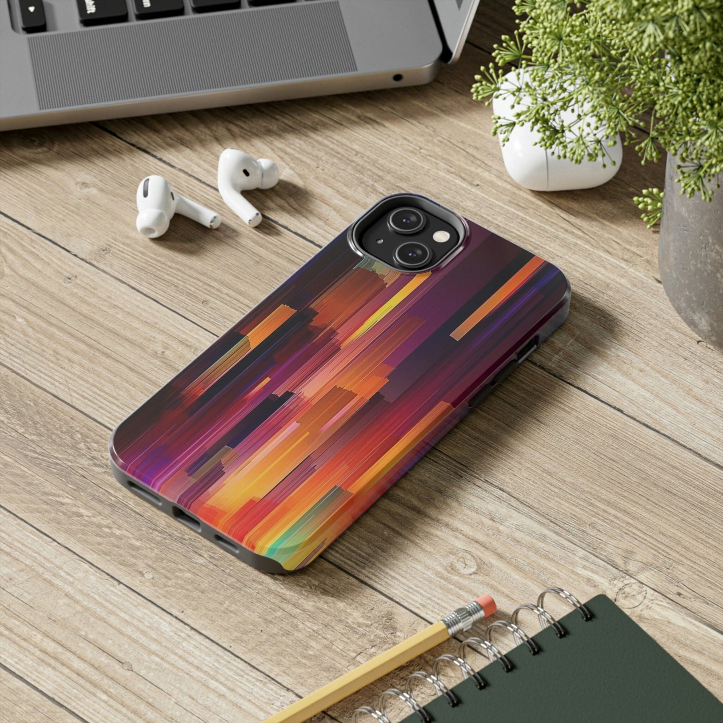 Abstract Multicolored Red, Orange, Purple, and Black Lines No.1 iPhone Tough Case | AI Art.