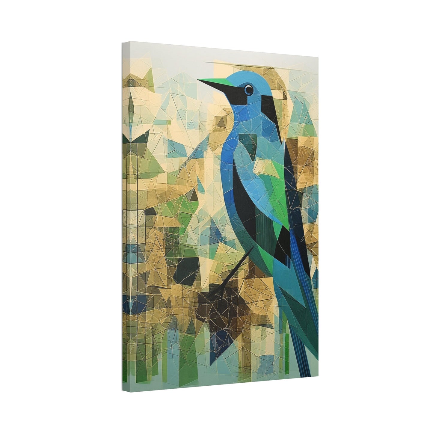 Unique College Dorm or New Apartment Wall Art | Abstract Mosaic style print of a Blue and Green Bird. Ai generated digital painting.