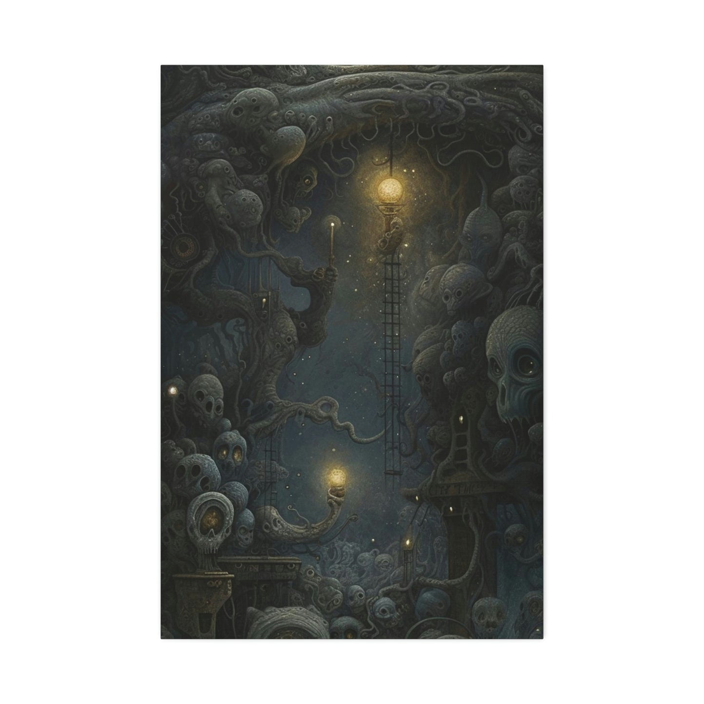 Unique wall art for college apartments or new homes | Surreal AI-Art Print: Starry Night Inspired with H.R. Giger, Szukalski, and Beksinski