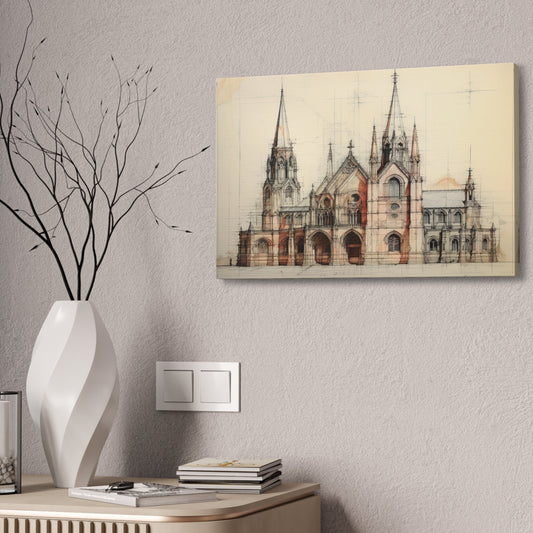 Architectural Drawing of a Church no.2 on weathered canvas | Ai Wall Art for Personal room or Office