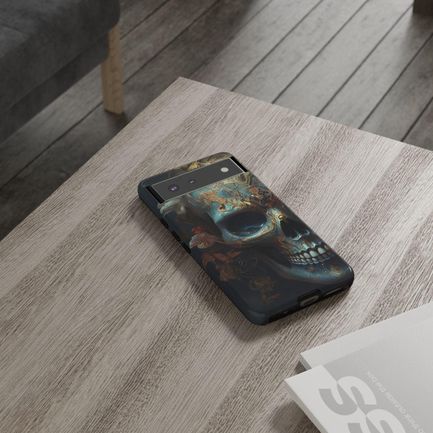 Ornate Decorated Sky Blue Skull Samsung and Google phone Tough Case | Ai Art