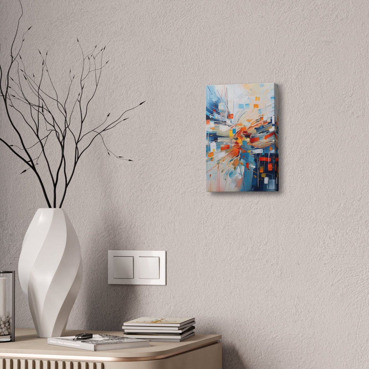 Unique wall art for college apartments or new homes | Abstract Textured Painting Print of White Noise with Red, Blue, and Orange  | Ai Art