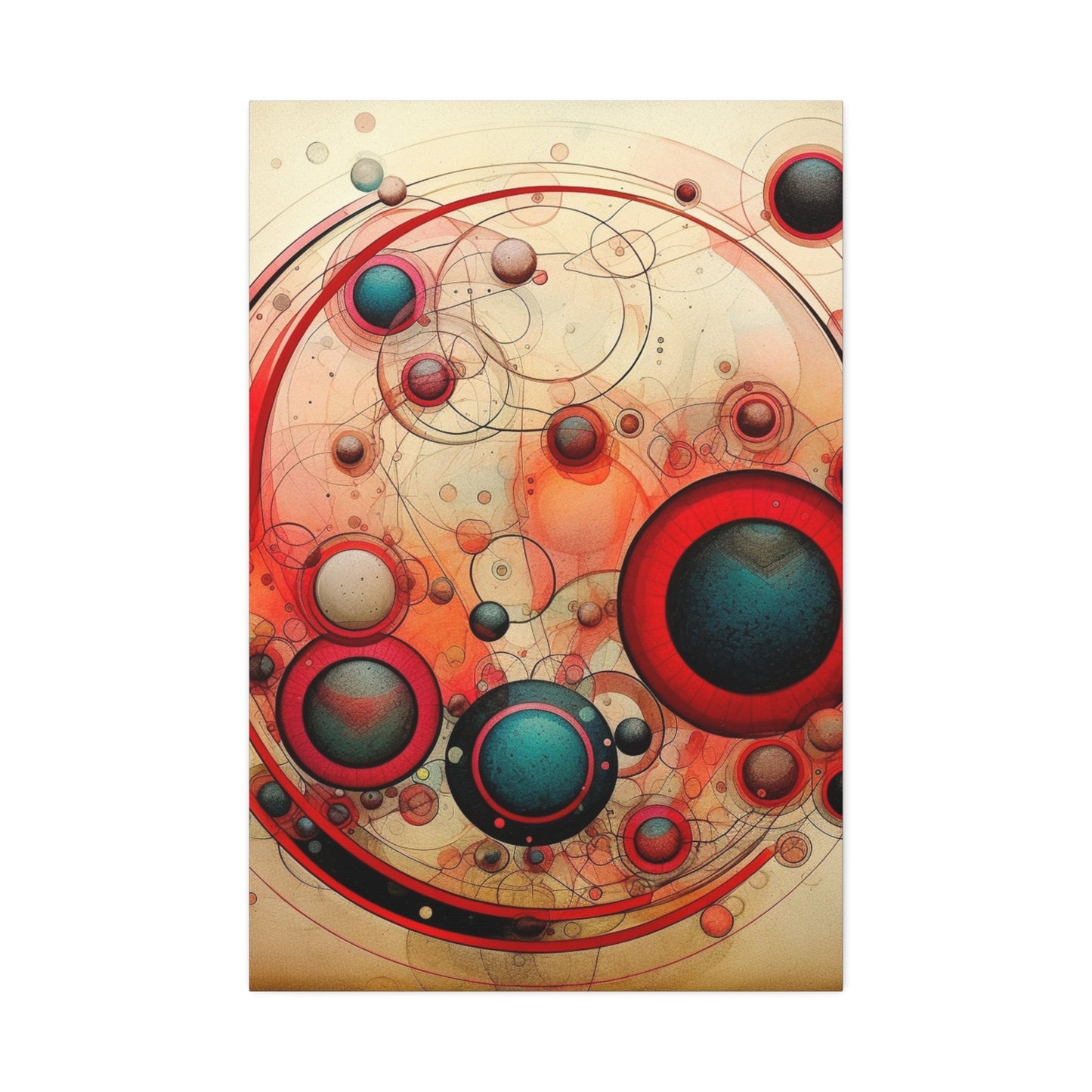 Unique wall art for college apartments or new homes | Abstract Red and Blue Circles on Weathered Canvas in the Style of Wassily Kandinsky